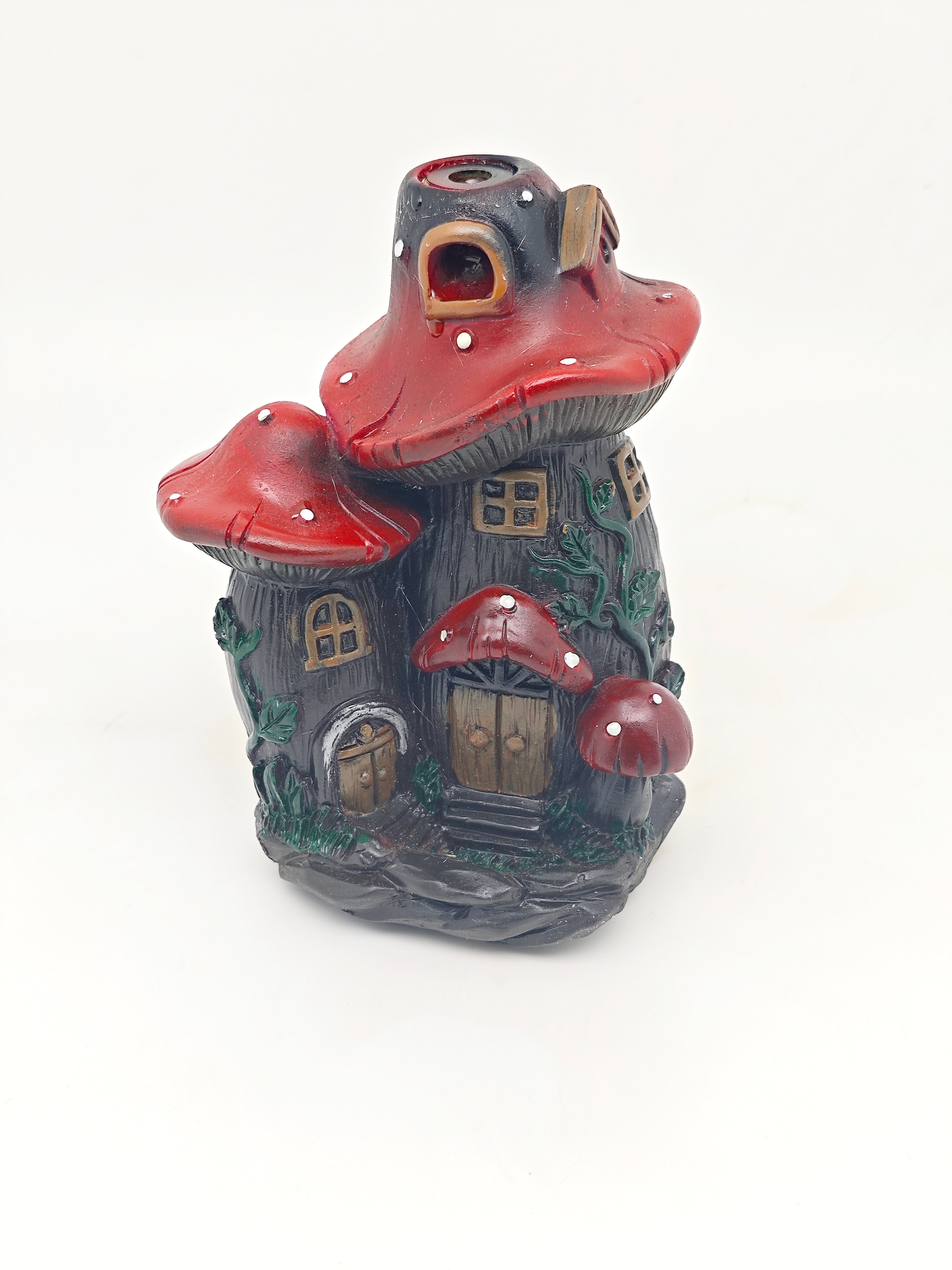 Ceramic Reflux Incense Burner - Decorative Incense Burner Biblo - Mushroom House Miniature Fairy House Burner 16cm BIB-47 - DOMEDBAZAAR