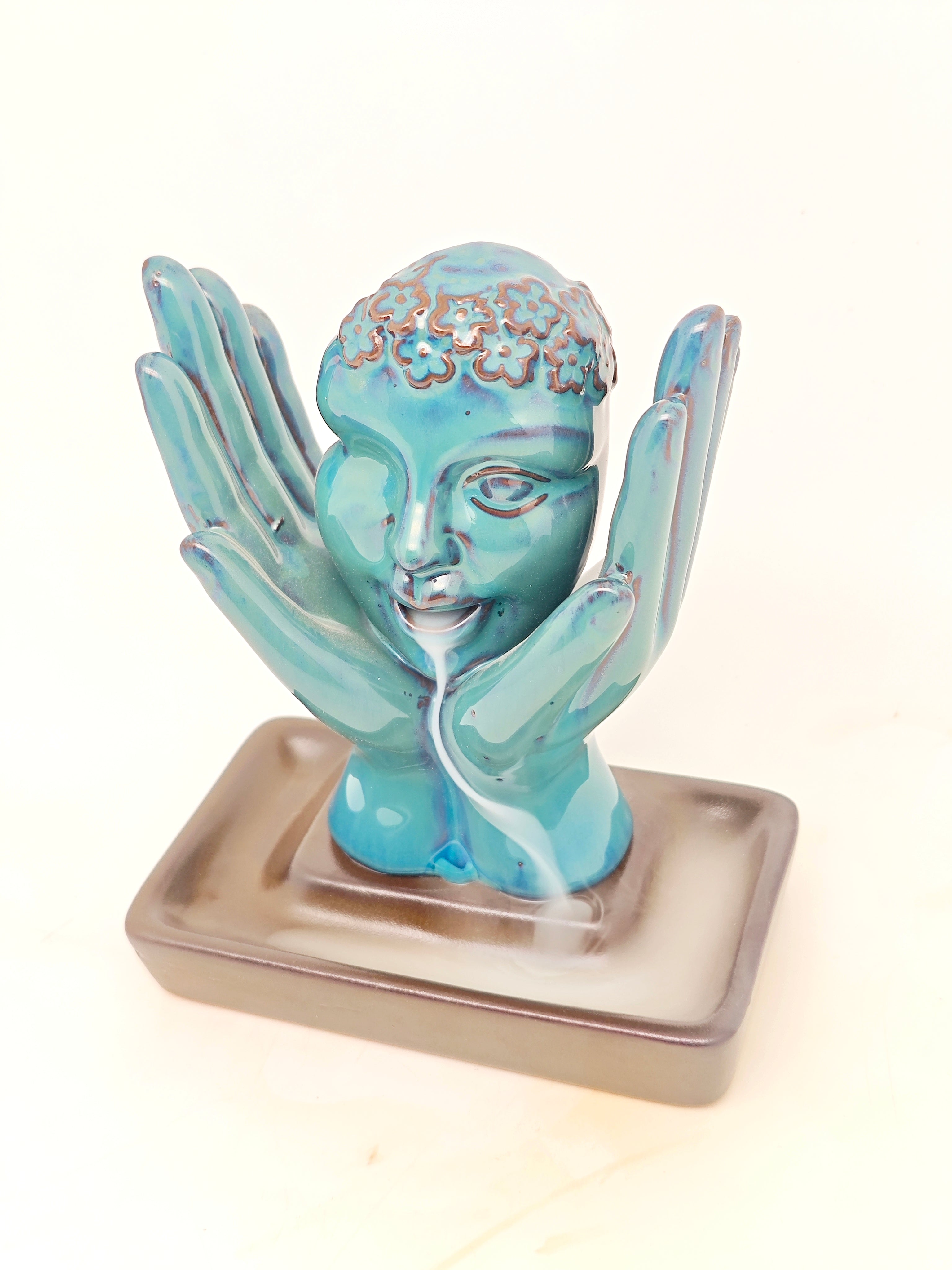 Ceramic Reflux Incense Burner - Decorative Incense Burner Biblo - Glazed Ceramic Artistic Hand Portrait Burner 16cm BIB-56 - DOMEDBAZAAR