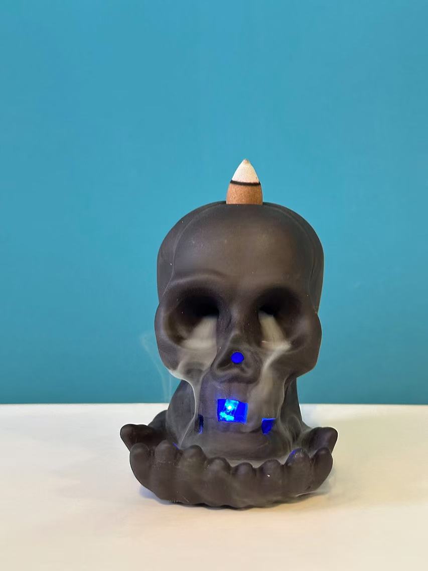 Ceramic Reflux Incense Burner - Decorative Incense Burner Biblo - Electronic Light Skull Halloween Burner 10.5cm BIB-20 - DOMEDBAZAAR