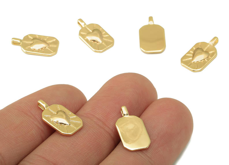Brass Rectangle Heart Earring Charm - Brass Heart Pattern - Heart Charm For Necklace Jewelry Making Supplies-16.23x 8.66 x 1.83mm - RGP6169 - DOMEDBAZAAR