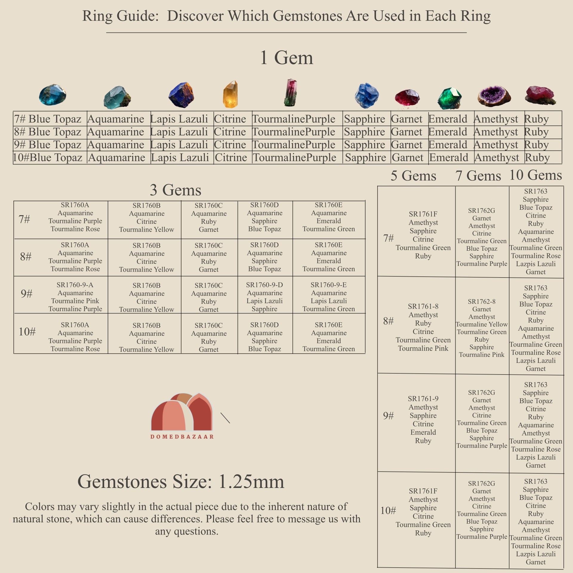 Gemstone Stacking Rings - 84pcs SET for Retailers - Sterling Silver Minimalist Ring with Natural Stone - Dainty Gold-Plated Sterling Silver Rings  with High Quality Wooden Box