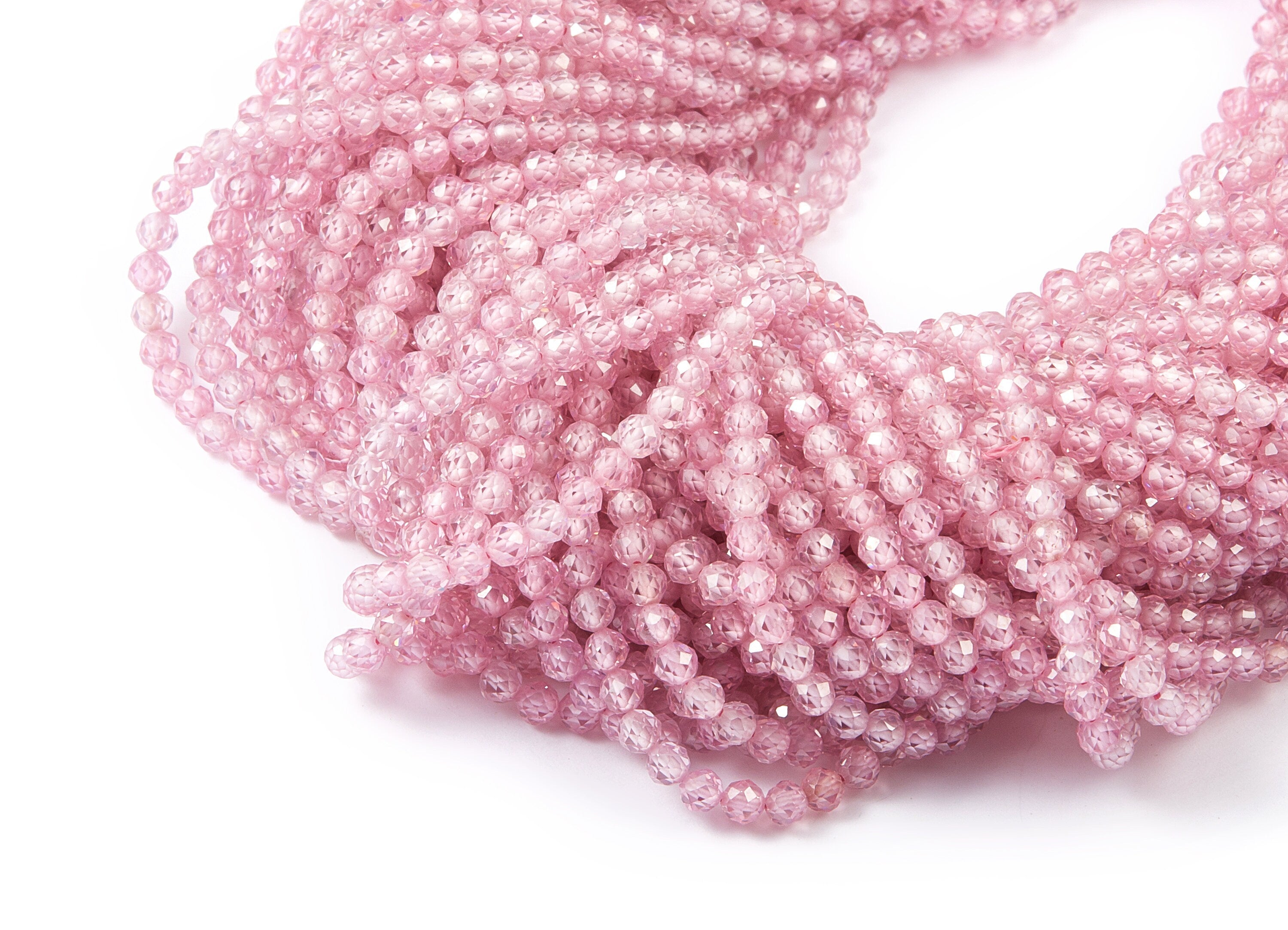 Pink Zircon Round Faceted Beads - Pink Zircon Beads - 15.5“ /  129pcs / 1 Strand - 3.1x3.1mm - Gemstone Beads - NS1016A - DOMEDBAZAAR