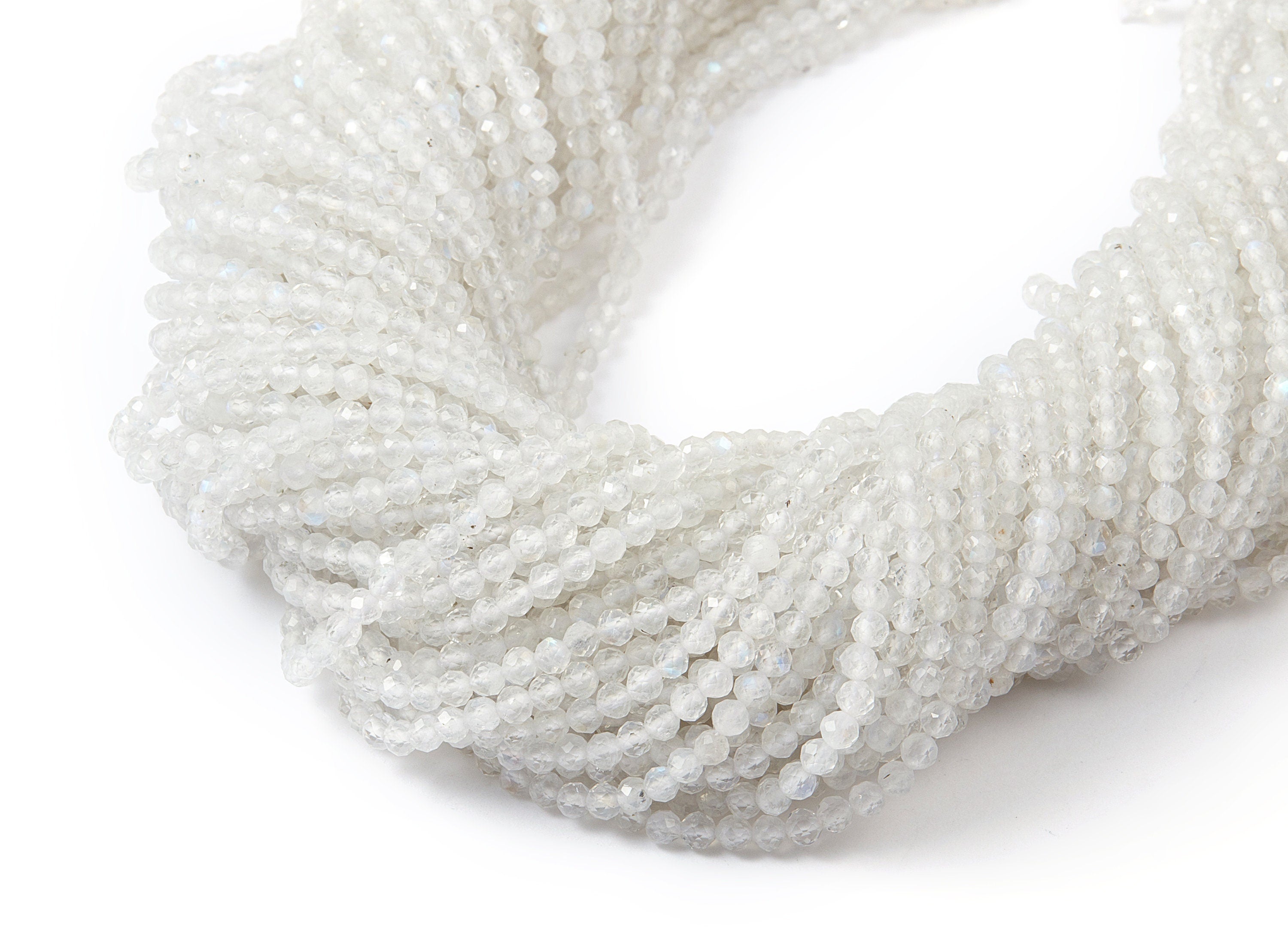 White Faceted Gemstone Beads - Moon Stone Beads - 15.6&quot; /  150pcs / 1 Strand - 2.91x2.91mm - Gemstone Beads - NS1003C - DOMEDBAZAAR