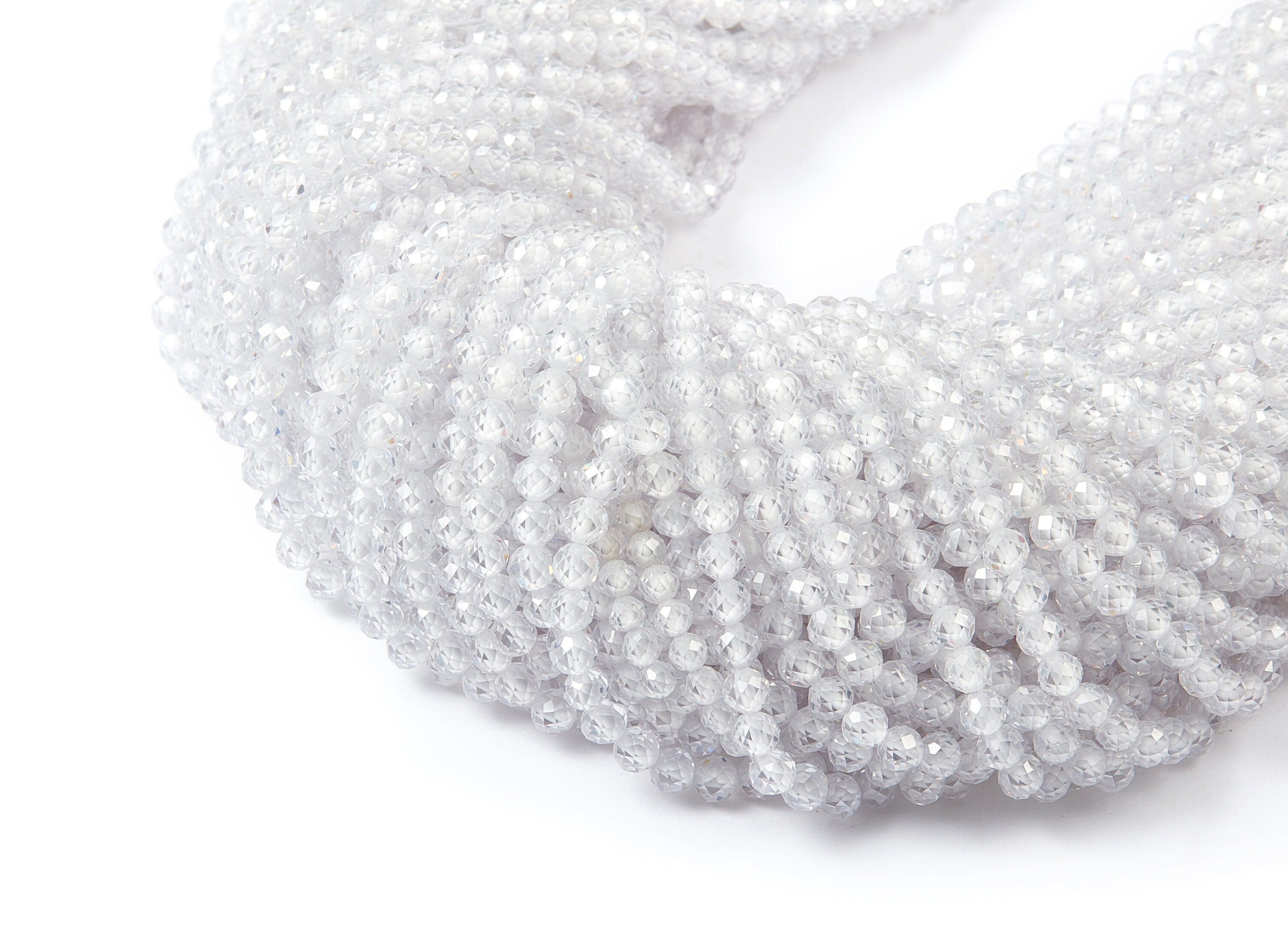 White Zircon Round Faceted Beads - White Zircon Beads - 15.5&quot; / 111pcs / 1 Strand - 3.85x3.85mm - Gemstone Beads - NS1015A - DOMEDBAZAAR