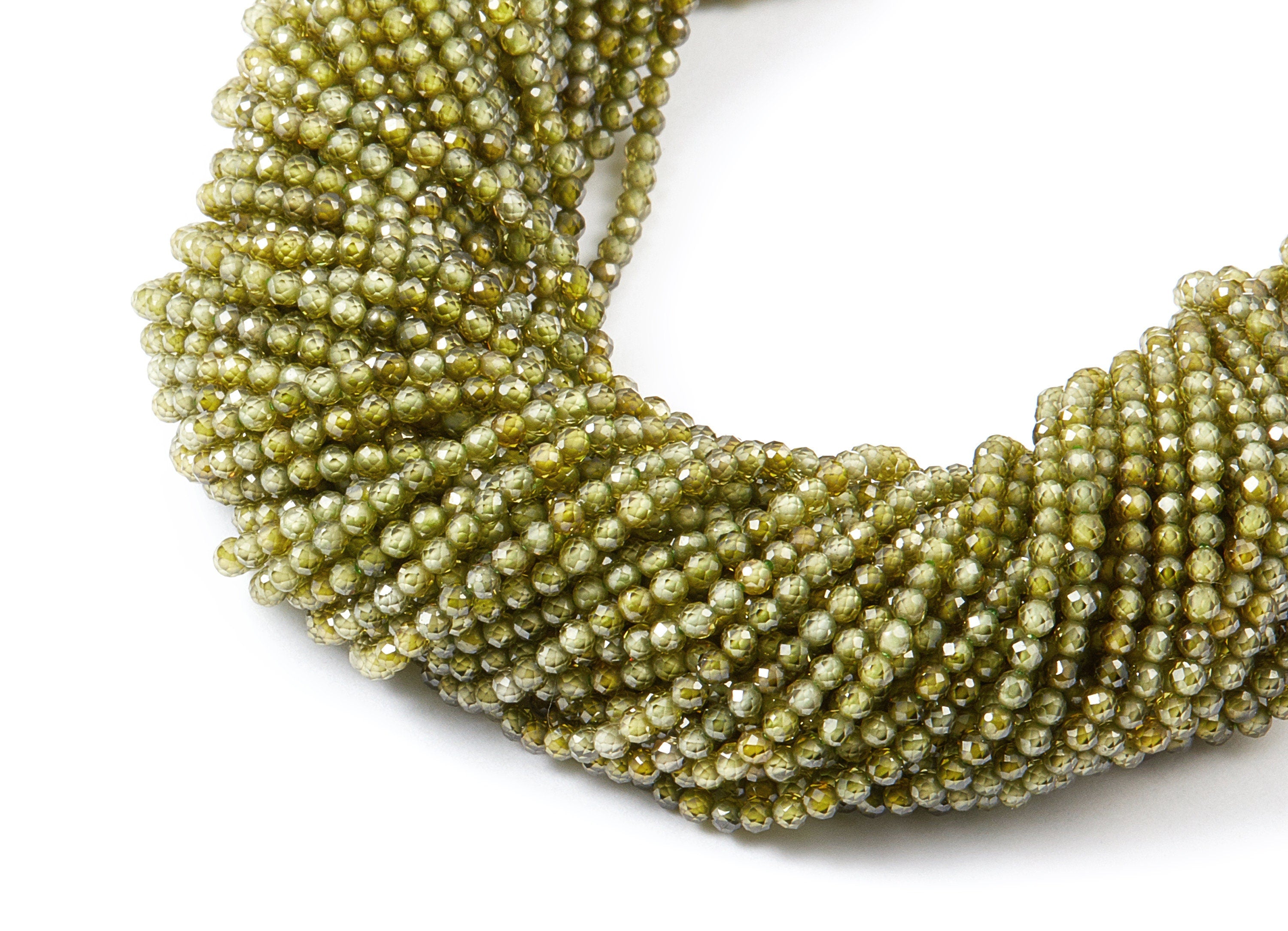 Green Zircon Round Faceted Beads - Green Zircon Beads - 15.1&quot; / 202pcs / 1 Strand  - 2x2mm - Gemstone Beads - NS1020A - DOMEDBAZAAR