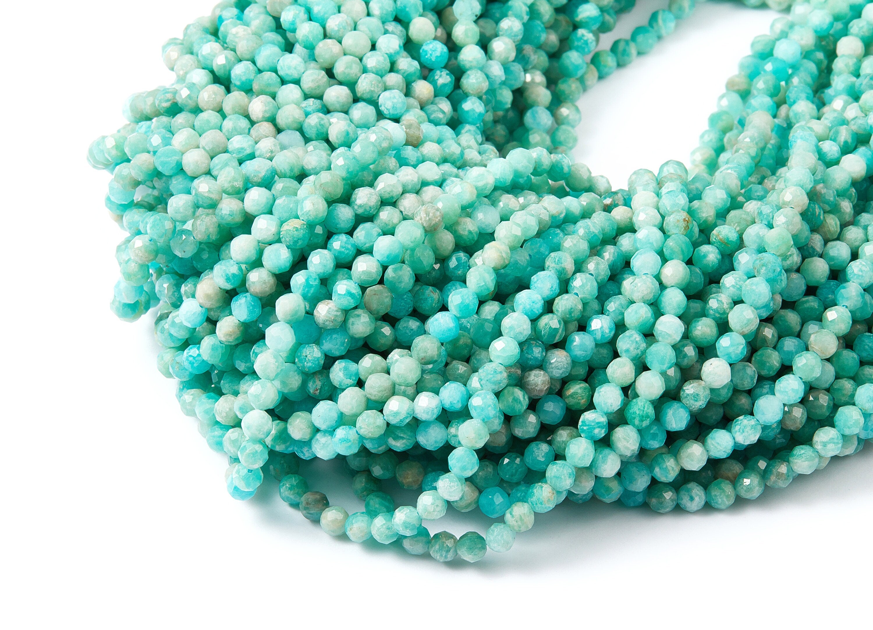 Faceted Gemstone Beads - Amazonite Beads - 15.6&quot; /  107pcs / 1 Strand - 3.85x3.85mm - Gemstone Beads - NS1012A - DOMEDBAZAAR