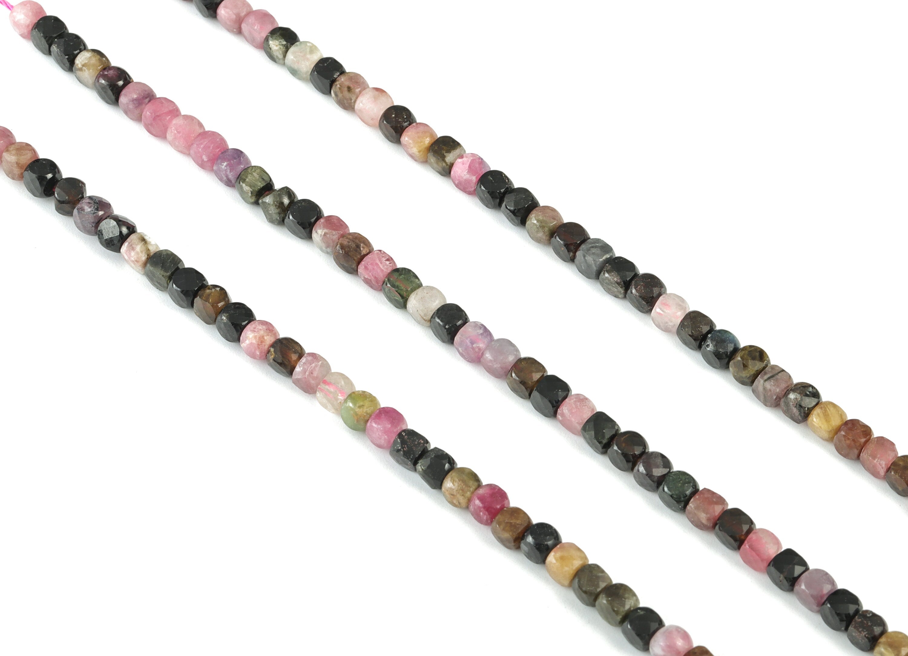 Tourmaline Cube Beads 4mm - 15.5 inch - Faceted Cube Gemstone Beads - Natural Stone Beads  - 4x4mm - NS1070 - DOMEDBAZAAR