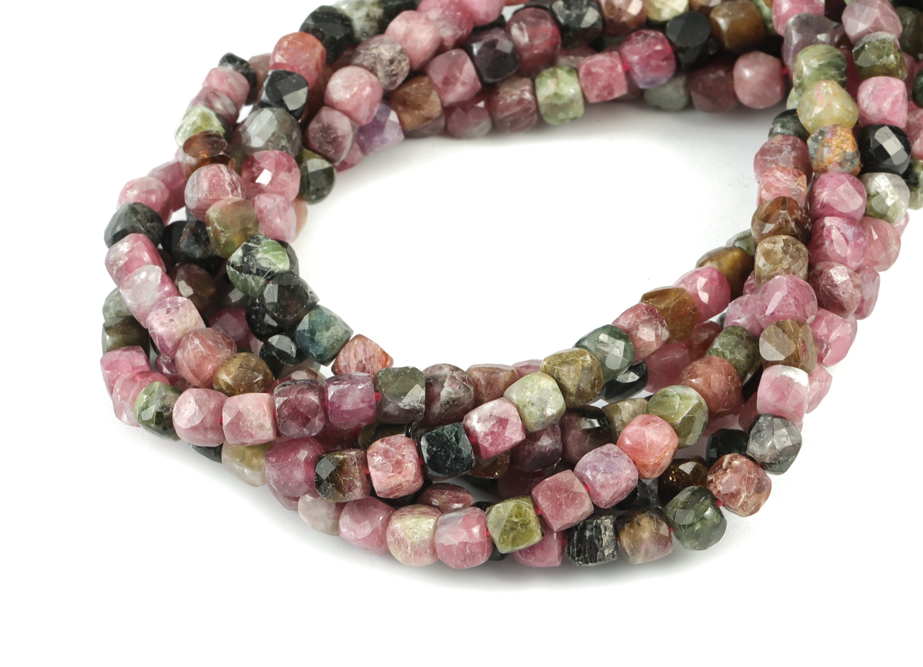 Tourmaline Cube Beads 4mm - 15.5 inch - Faceted Cube Gemstone Beads - Natural Stone Beads - 4x4mm - NS1072 - DOMEDBAZAAR