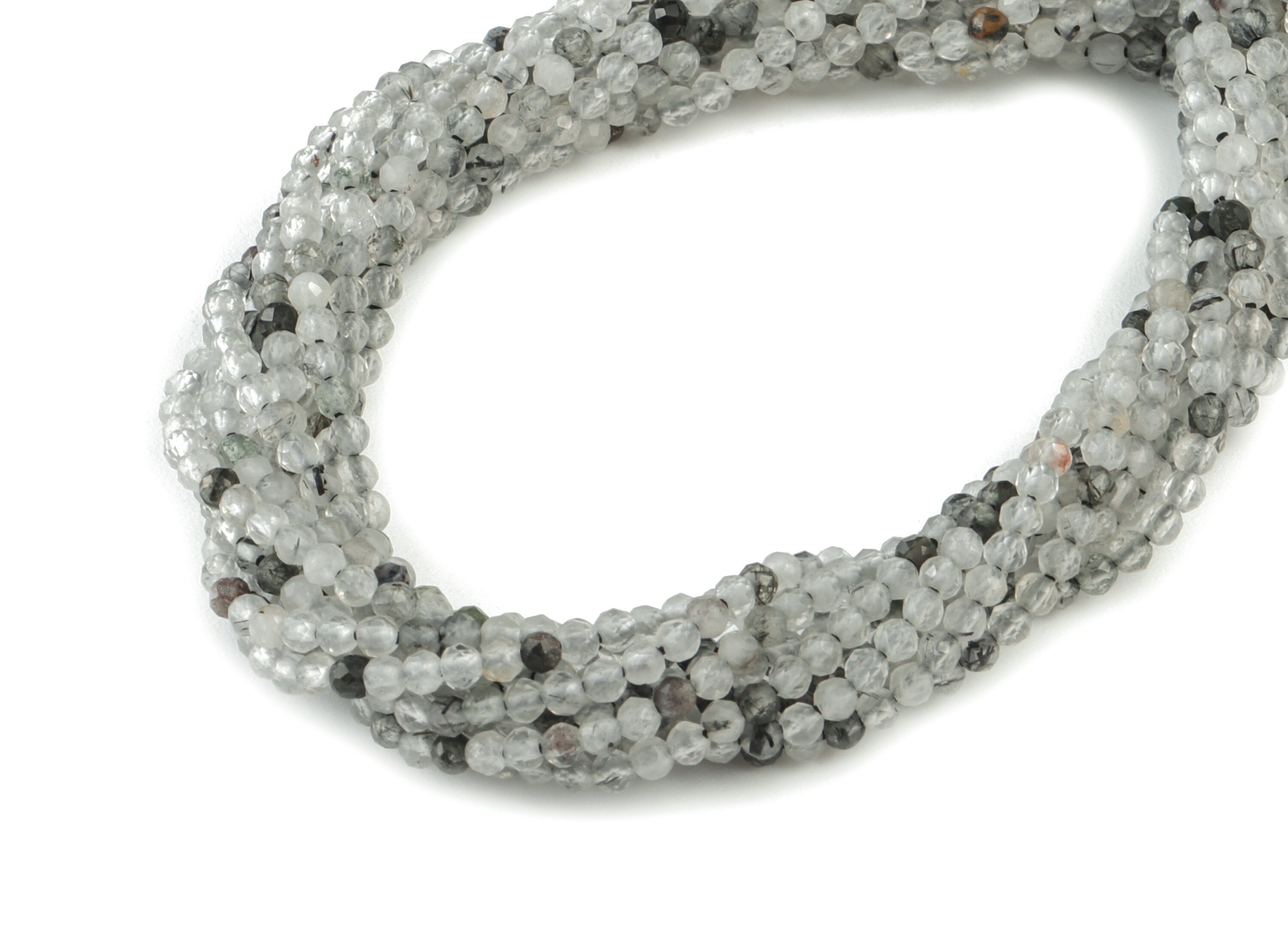 Black Hair Crystal Round Beads 2.4mm - 15.5 inch - Faceted Round Gemstone Beads - Natural Stone Beads - 2.3mm - NS1173 - DOMEDBAZAAR