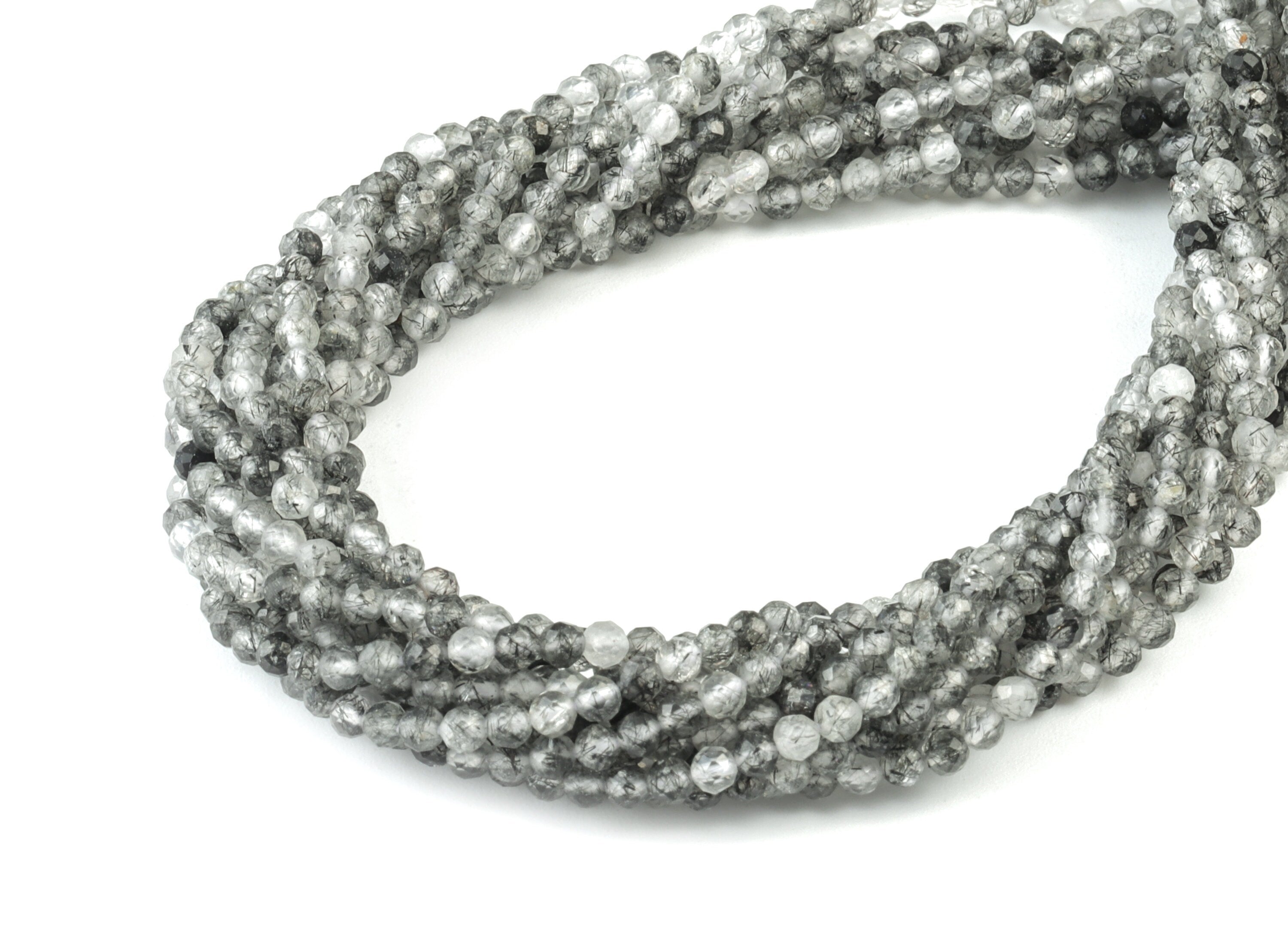 Black Hair Crystal Round Beads 2mm - 15.5 inch - Faceted Round Gemstone Beads - Natural Stone Beads  - 2x2mm - NS1239 - DOMEDBAZAAR