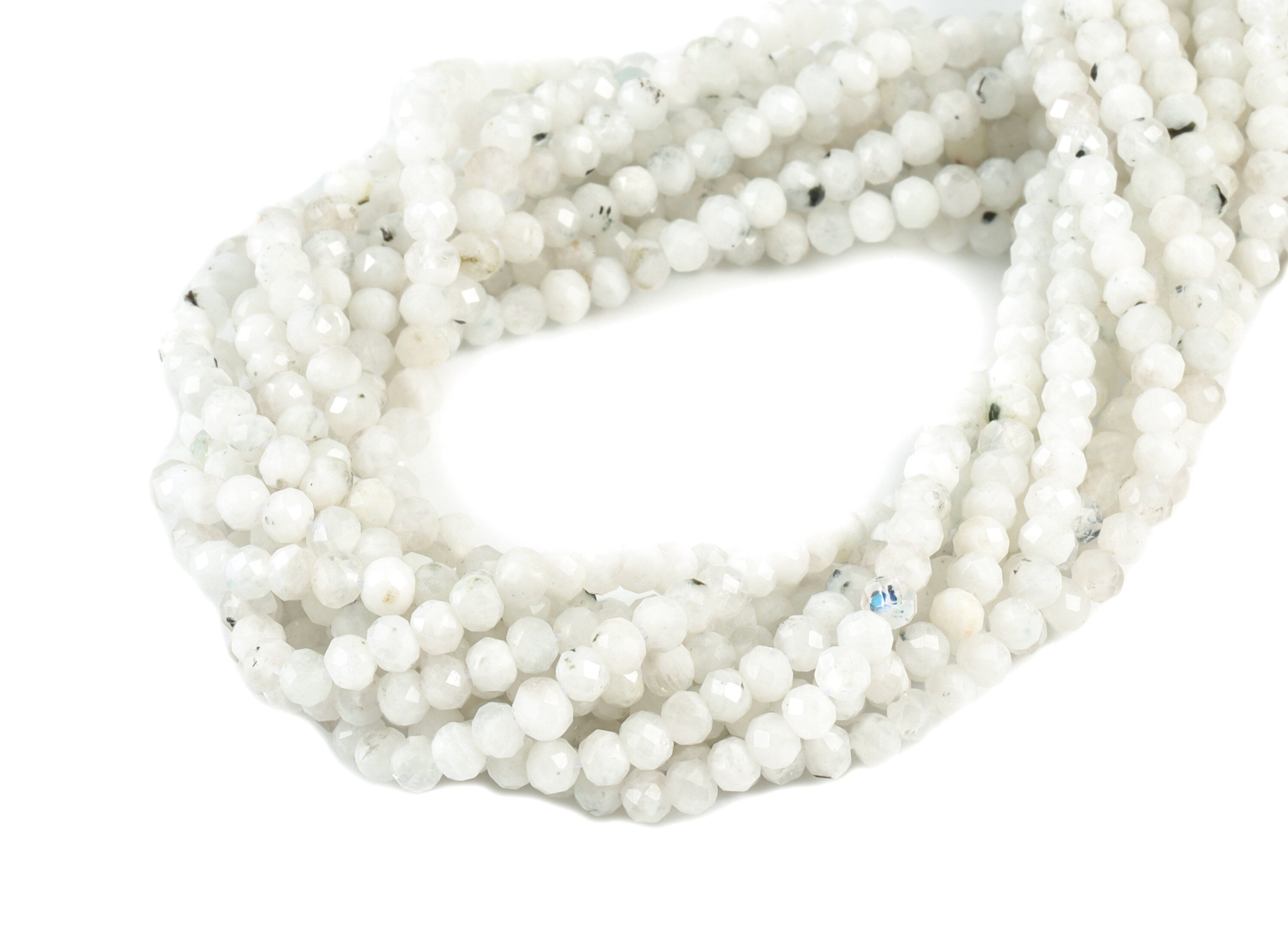 Moon Stone Round Beads 3-4mm - 15.5 inch - Faceted Round Gemstone Beads - Natural Stone Beads - 3x4mm - NS1255 - DOMEDBAZAAR
