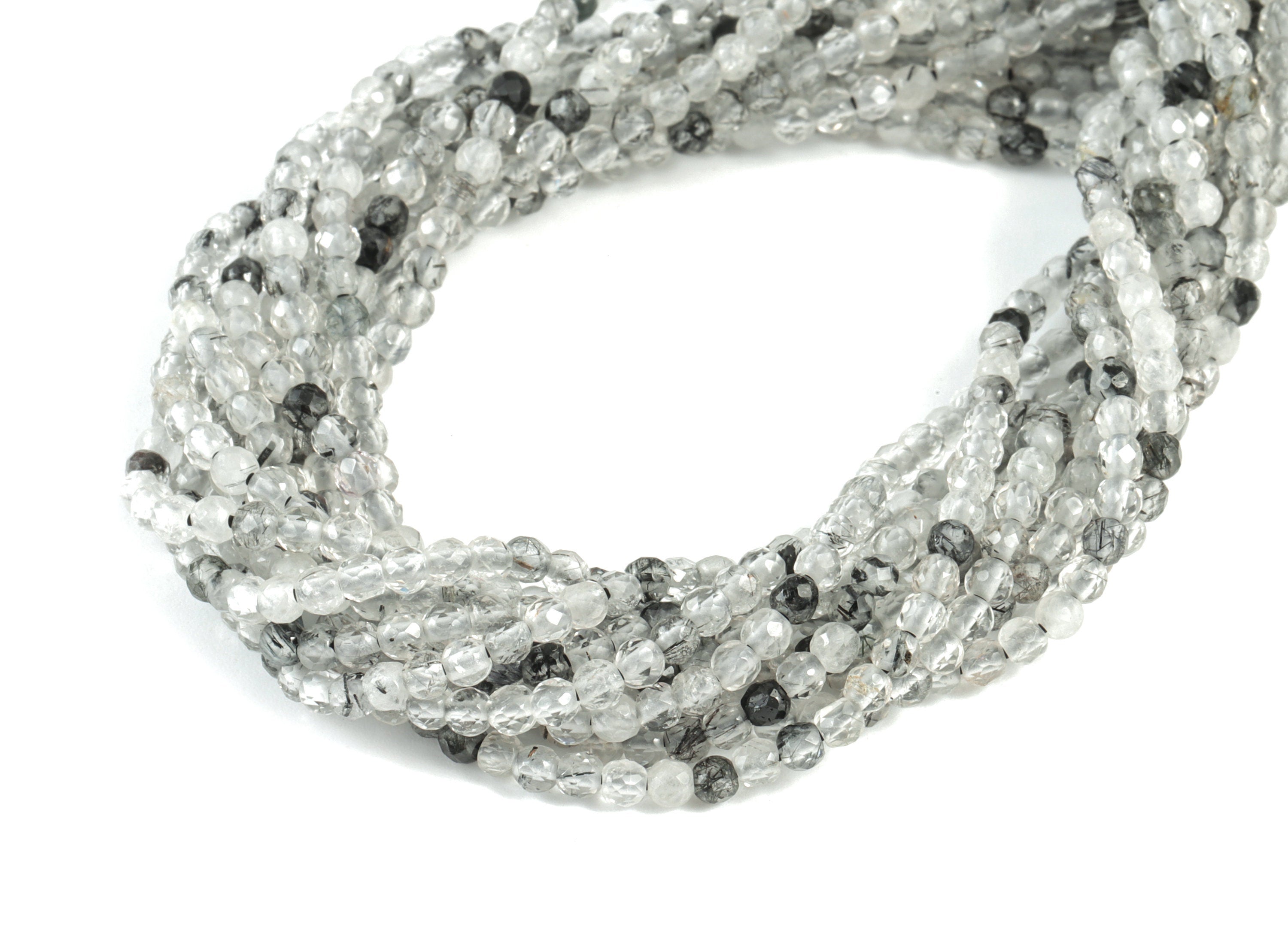 Black Hair Crystal Round Beads 3mm - 15.5 inch - Faceted Round Gemstone Beads - Natural Stone Beads - 3x3mm - NS1261 - DOMEDBAZAAR