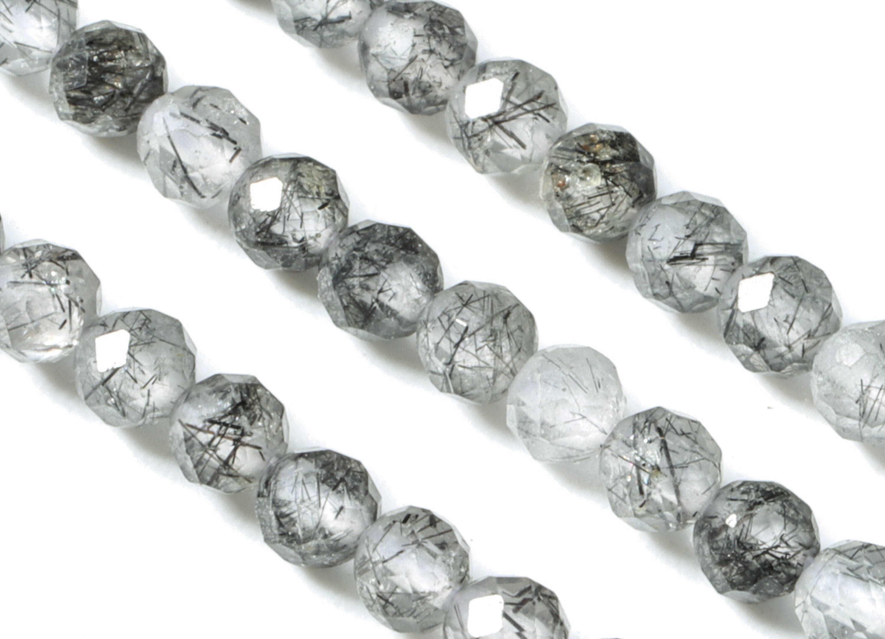 Black Hair Crystal Round Beads 2mm - 15.5 inch - Faceted Round Gemstone Beads - Natural Stone Beads  - 2x2mm - NS1239 - DOMEDBAZAAR