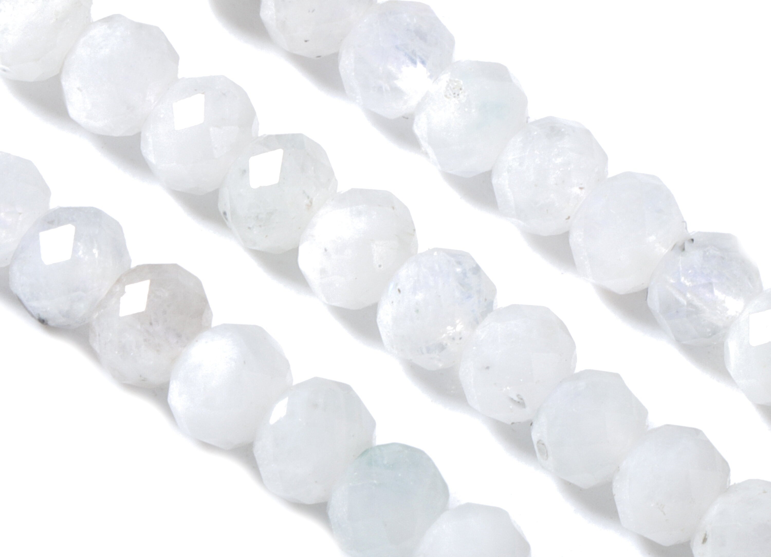 Moon Stone Round Beads 3-4mm - 15.5 inch - Faceted Round Gemstone Beads - Natural Stone Beads - 3x4mm - NS1255 - DOMEDBAZAAR