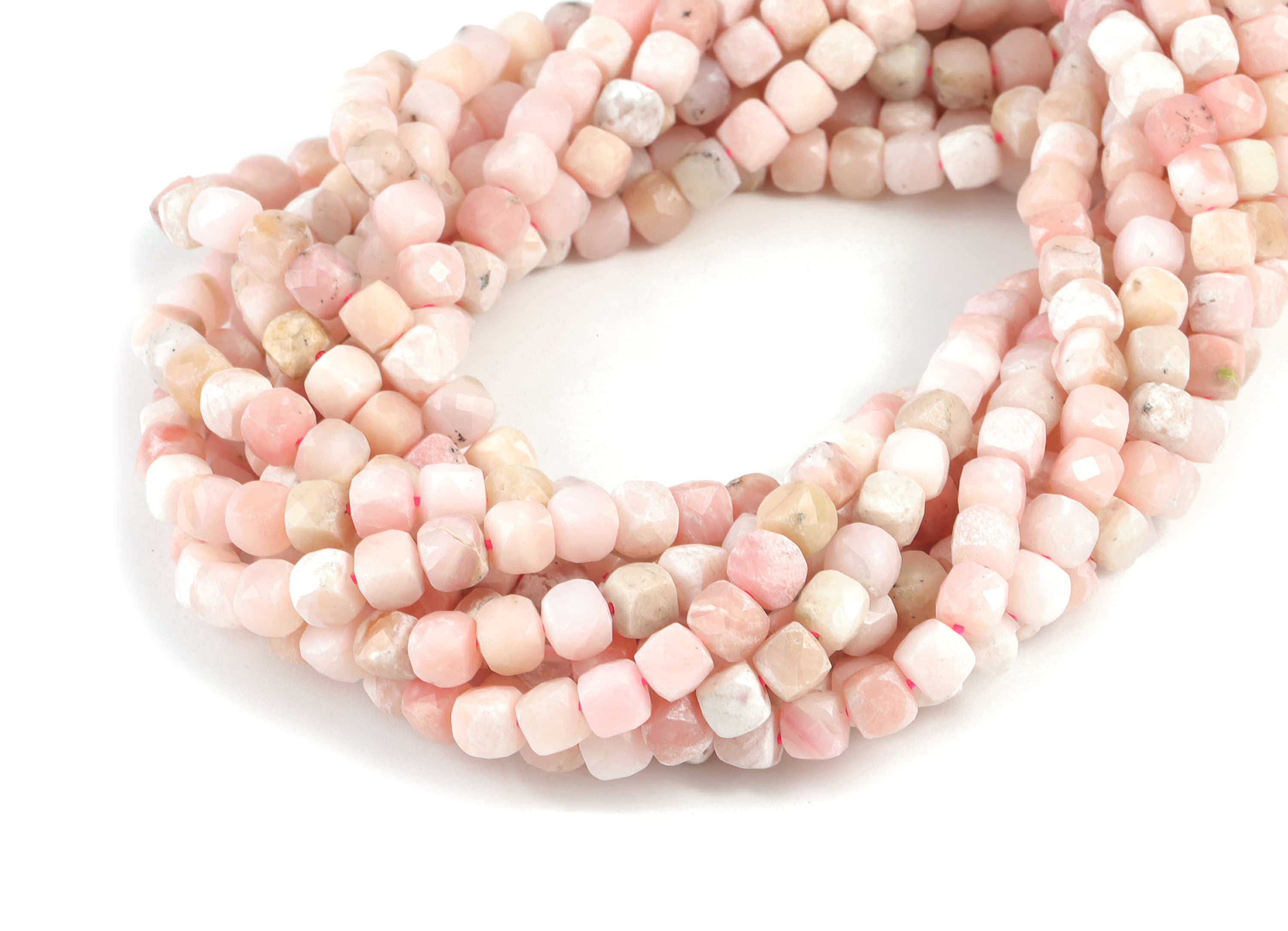Pink Opal Cube Beads 4mm - 15.5 inch - Faceted Cube Gemstone Beads - Natural Stone Beads - 4.2x4.2mm - NS1068 - DOMEDBAZAAR