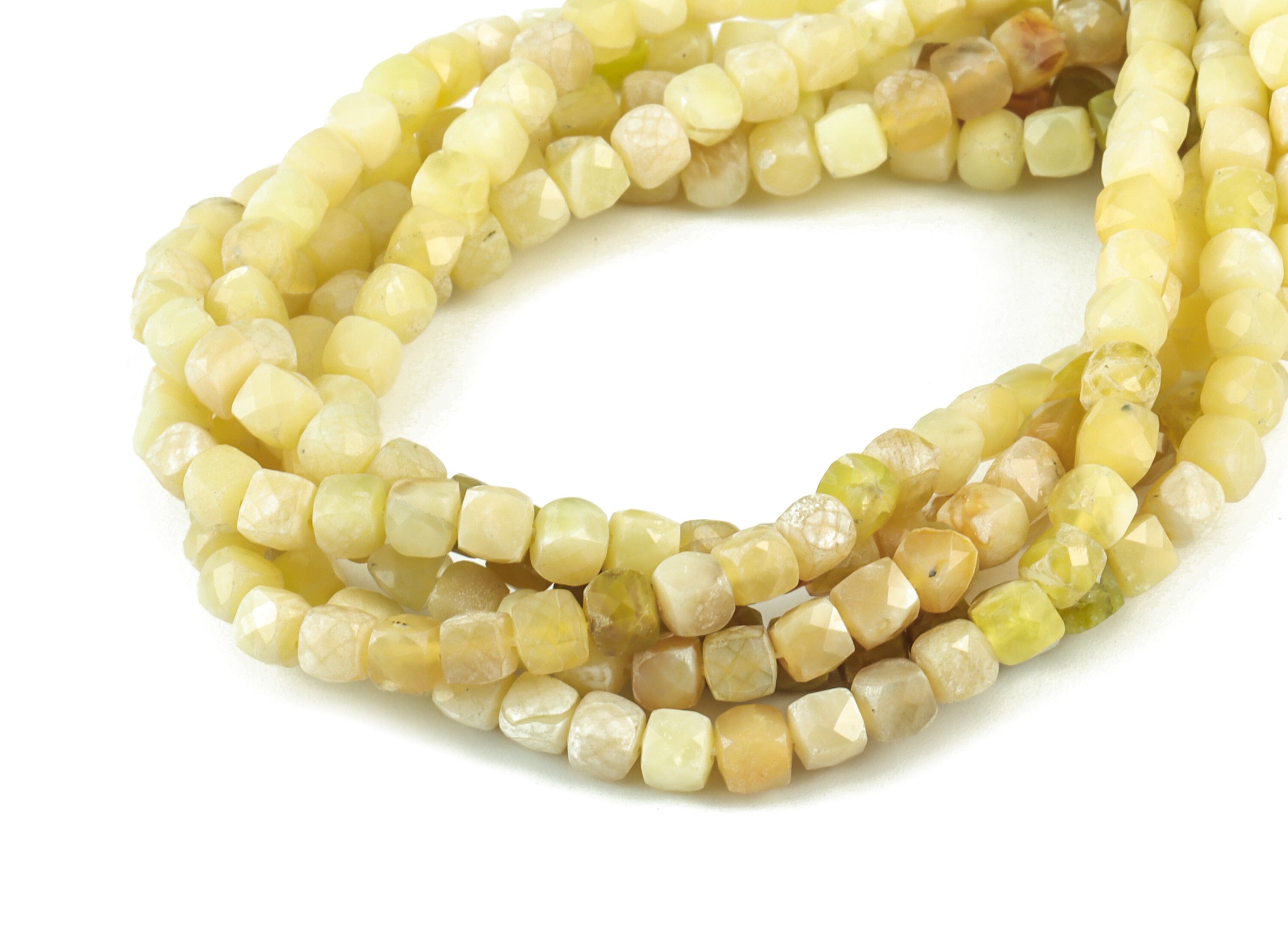 Yellow Opal Cube Beads 4mm - 15.5 inch - Faceted Cube Gemstone Beads - Natural Stone Beads - 4x4mm - NS1073 - DOMEDBAZAAR