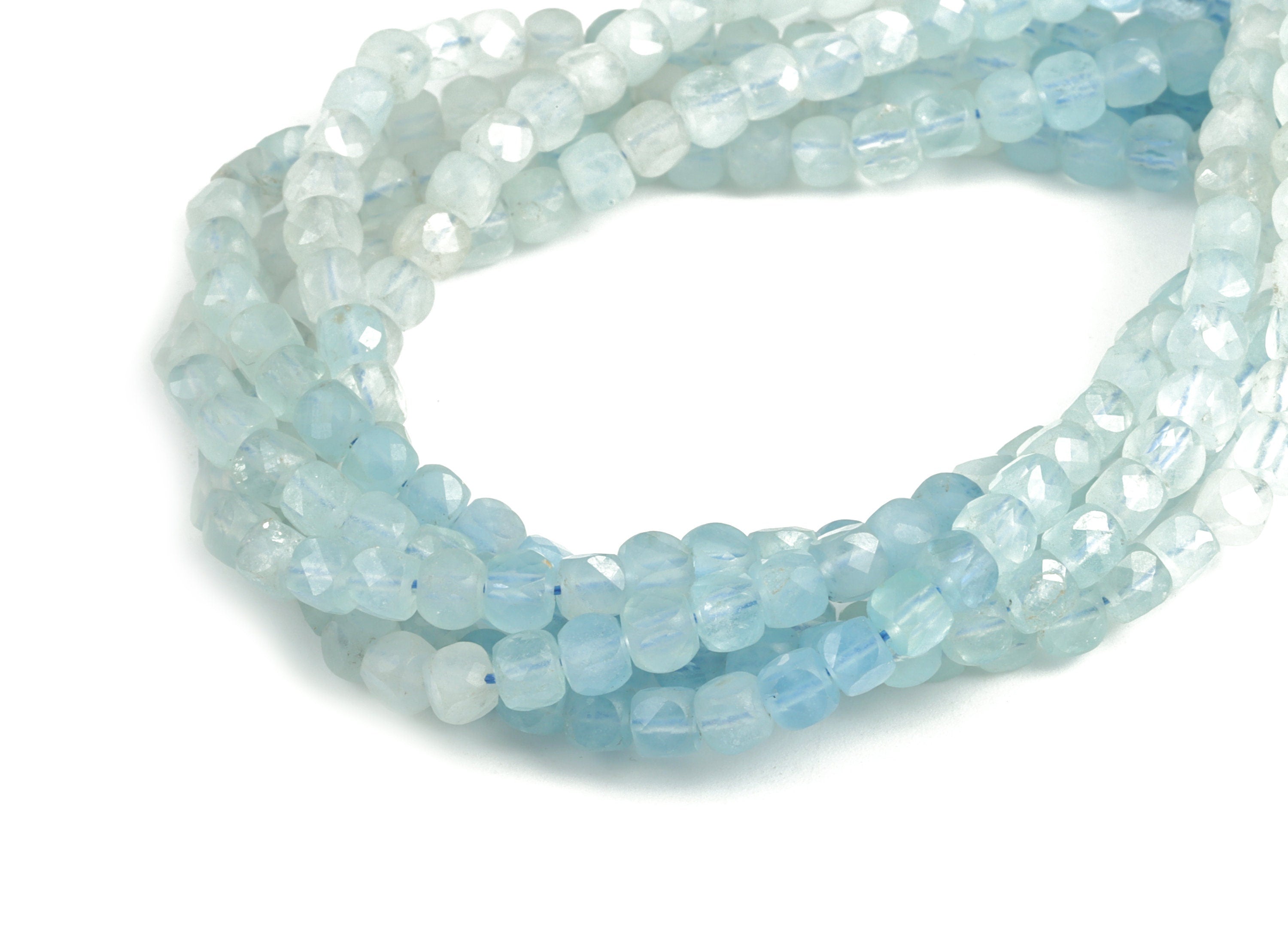 Aquamarine Cube Beads 4mm - 15.5 inch - Faceted Cube Gemstone Beads - Natural Stone Beads  - 4x4mm - NS1075 - DOMEDBAZAAR