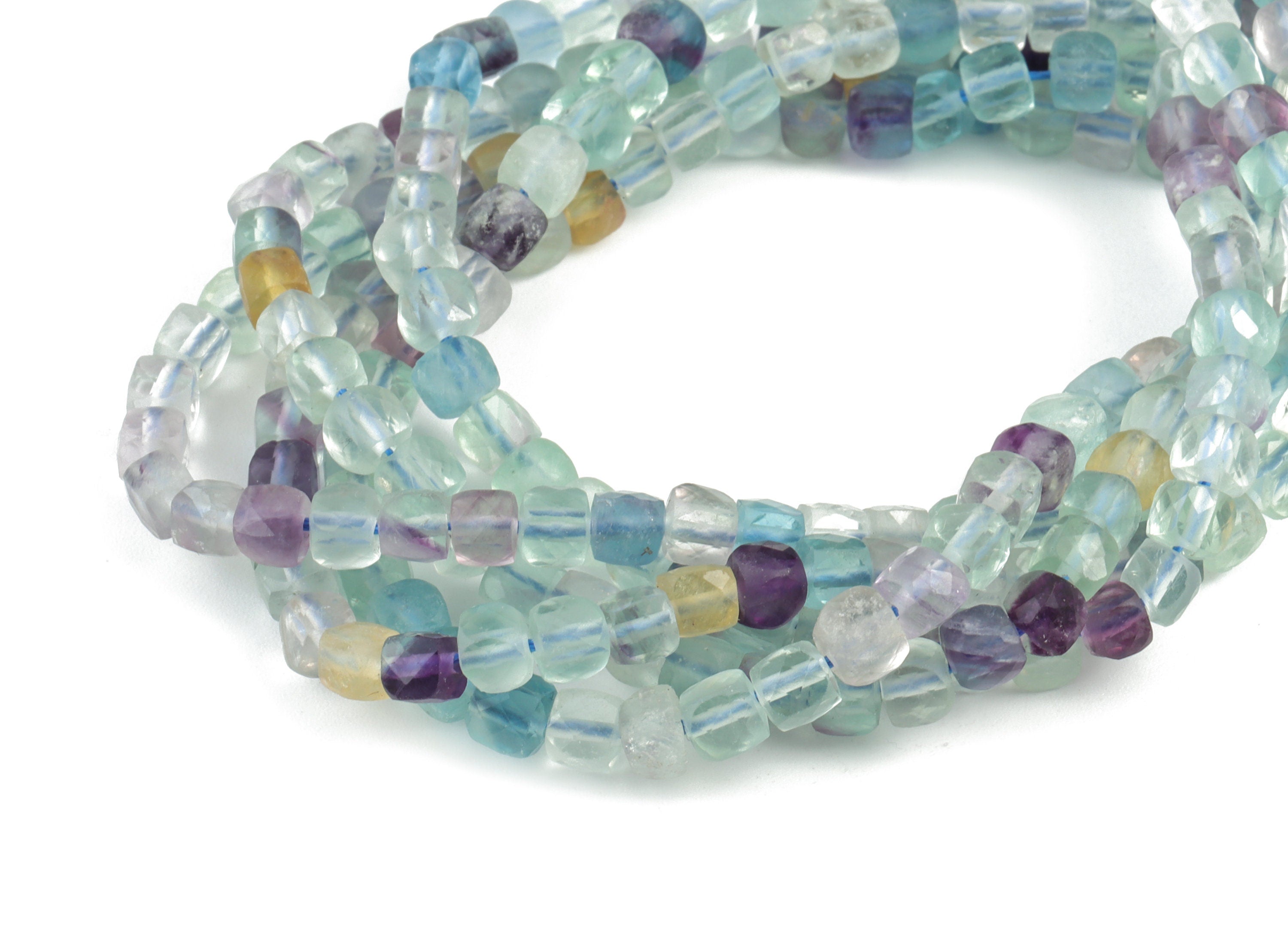 Flourite Cube Beads 4mm - 15.5 inch - Faceted Cube Gemstone Beads - Natural Stone Beads - 4x4mm - NS1085 - DOMEDBAZAAR