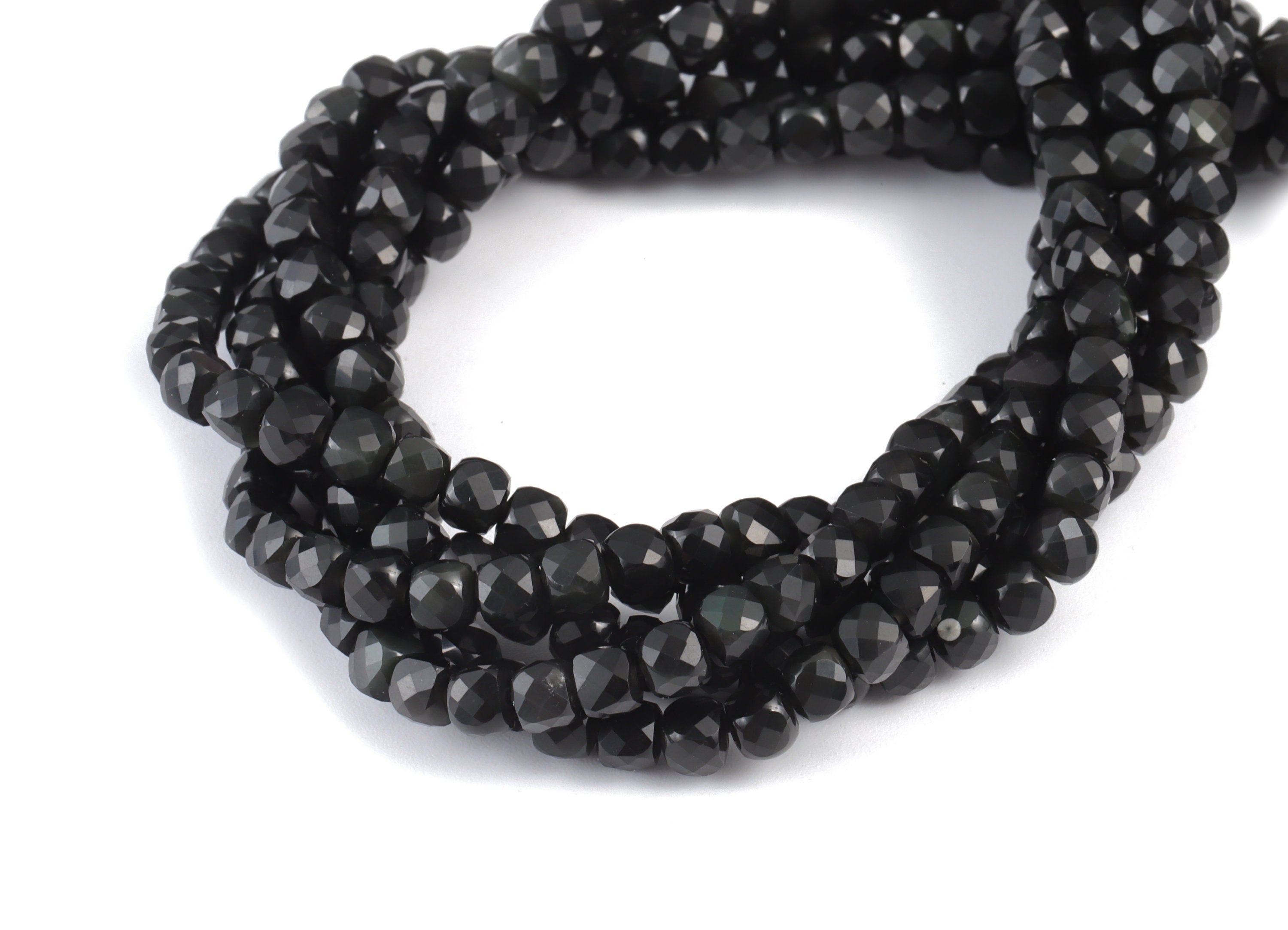 Obsidian Cube Beads 4mm - 15.5 inch - Faceted Cube Gemstone Beads - Natural Stone Beads - 4x4mm - NS1099 - DOMEDBAZAAR