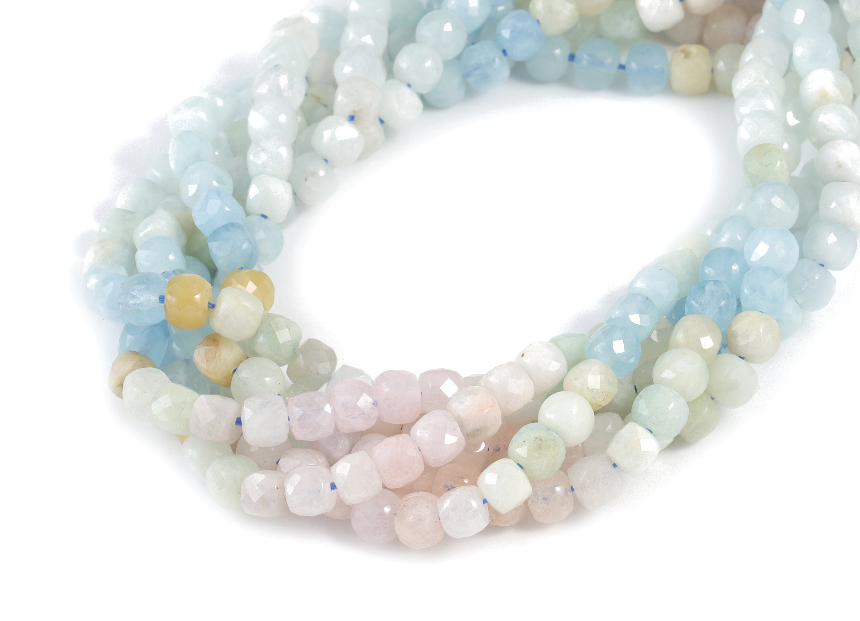 Aquamarine Cube Beads 4mm - 15.5 inch - Faceted Cube Gemstone Beads - Natural Stone Beads - 4x4mm - NS1142 - DOMEDBAZAAR