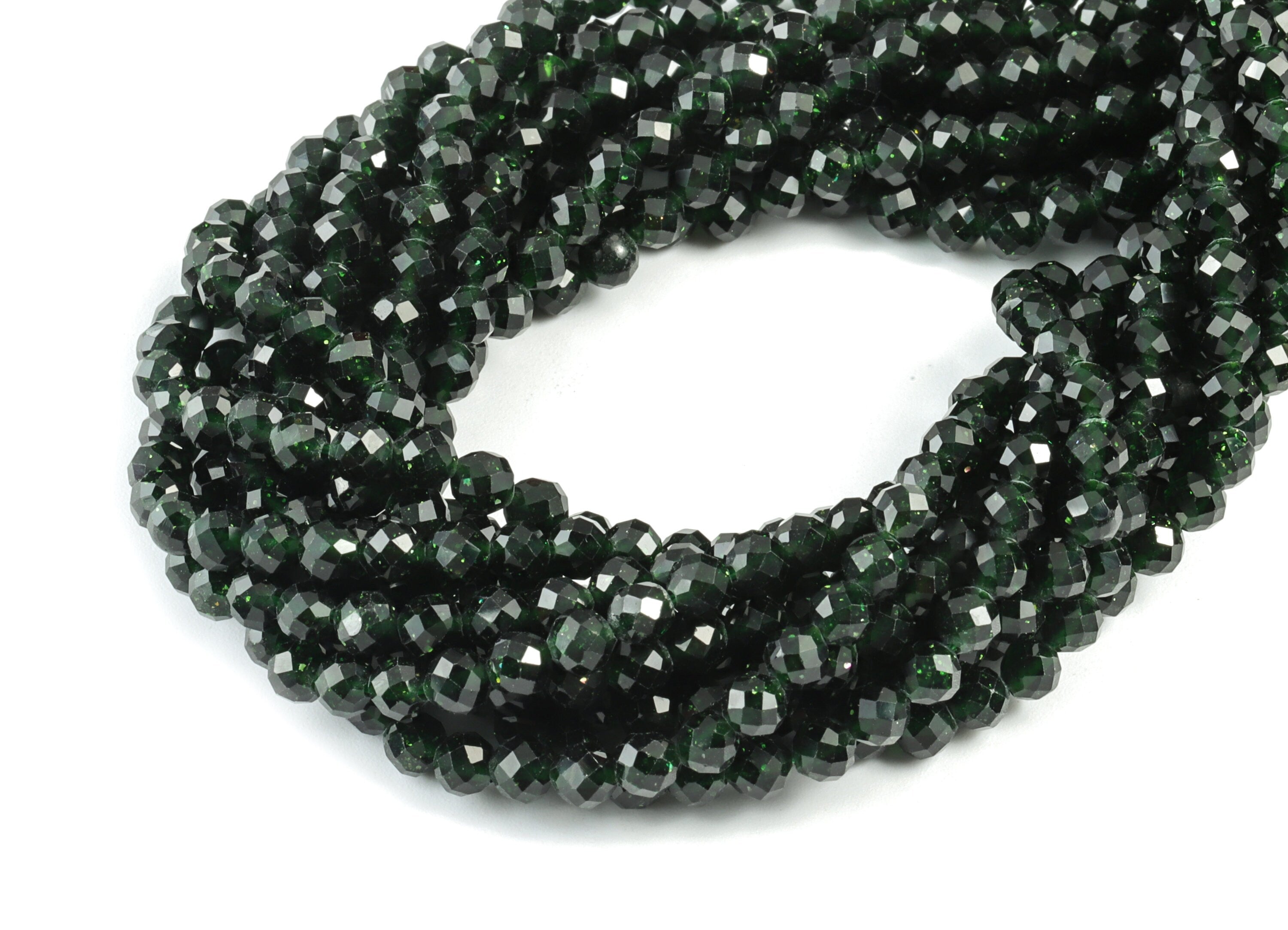 Green Sand Round Beads 4mm - 15.5 inch - Faceted Round Gemstone Beads - Natural Stone Beads - 4x4mm - NS1195 - DOMEDBAZAAR