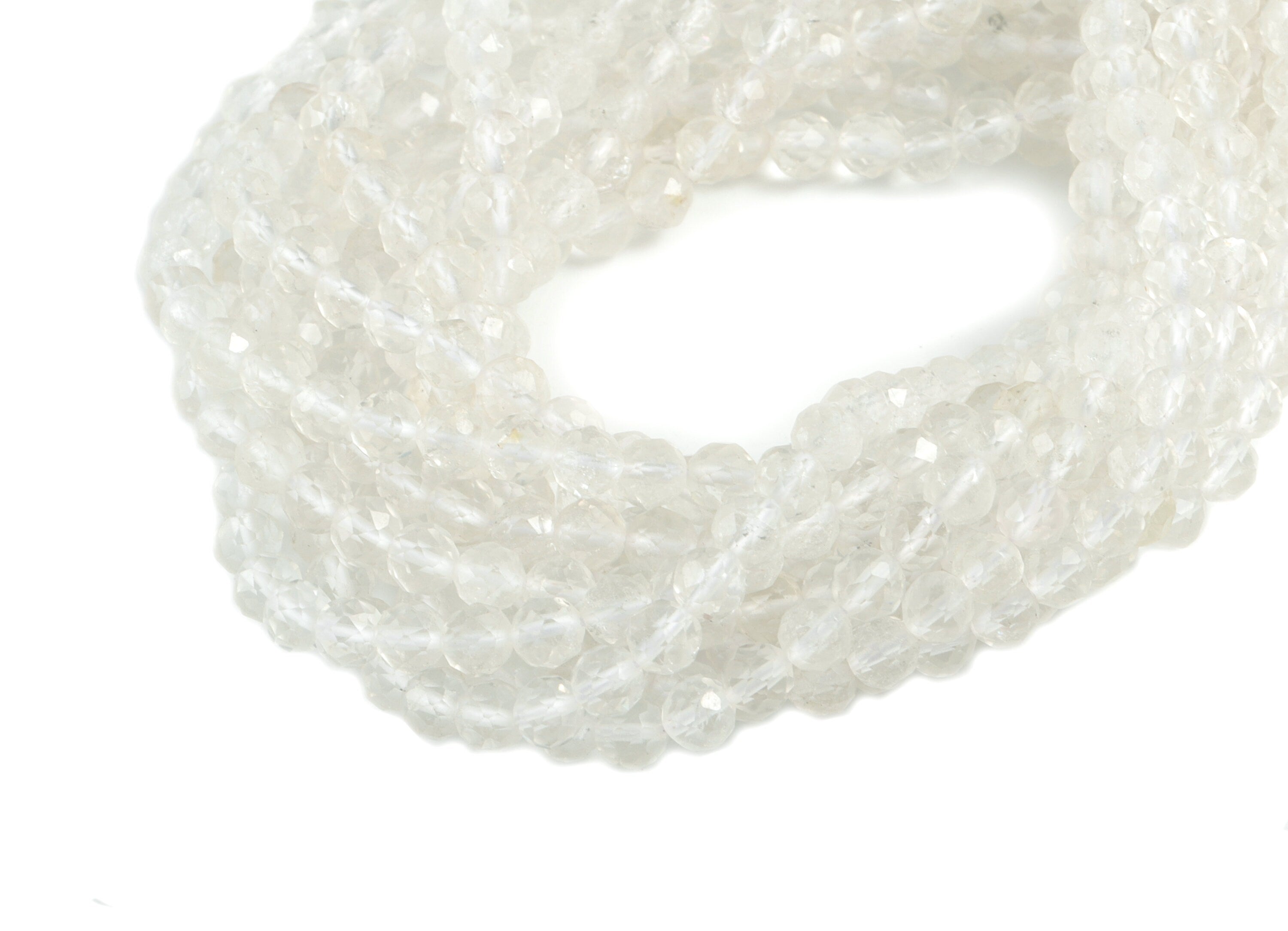 White Crystal Round Beads 4mm - 15.5 inch - Faceted Round Gemstone Beads - Natural Stone Beads - 4x4mm - NS1201 - DOMEDBAZAAR