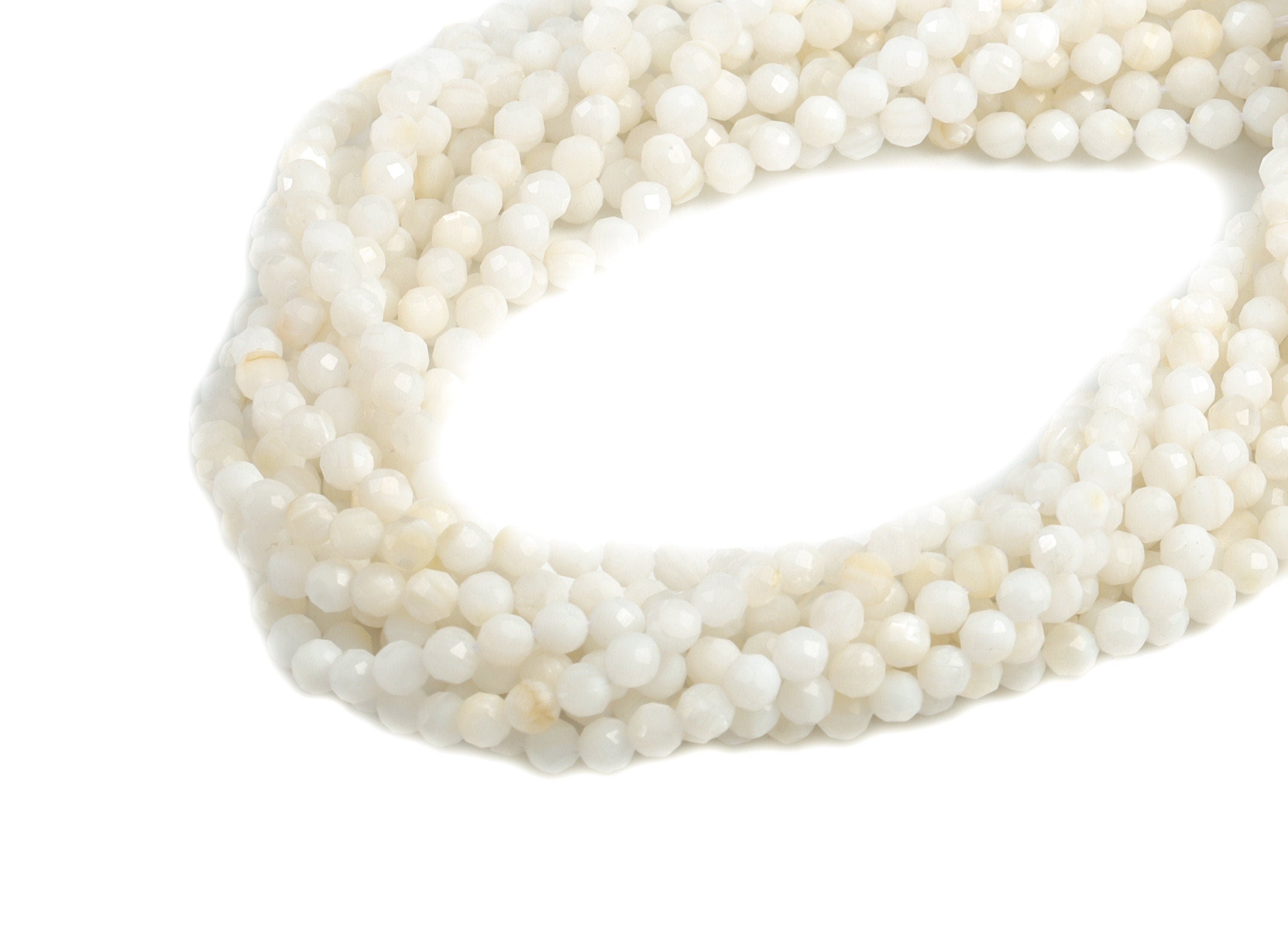 White Conch Round Beads 3mm - 15.5 inch - Faceted Round Gemstone Beads - Natural Stone Beads - 3x3mm - NS1222 - DOMEDBAZAAR