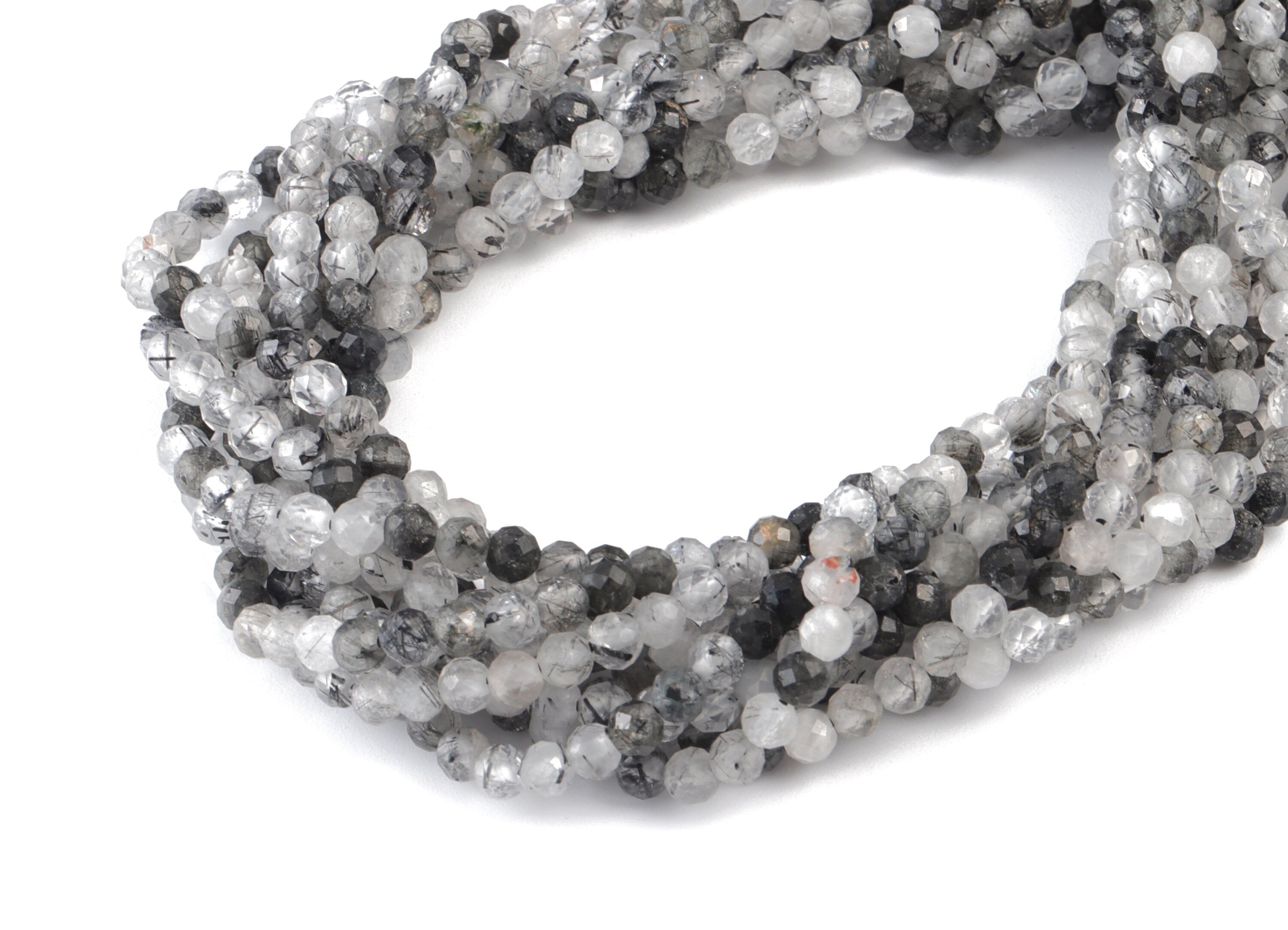 Black Hair Crystal Round Beads 3mm - 15.5 inch - Faceted Round Gemstone Beads - Natural Stone Beads - 3x3mm - NS1235 - DOMEDBAZAAR