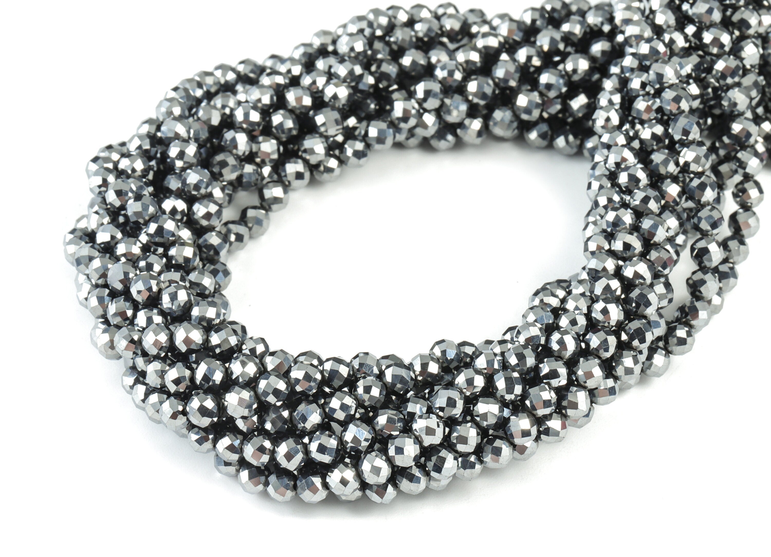 Titanium Hezi Round Beads 4mm - 15.5 inch - Faceted Round Gemstone Beads - Natural Stone Beads - 4x4mm - NS1242 - DOMEDBAZAAR