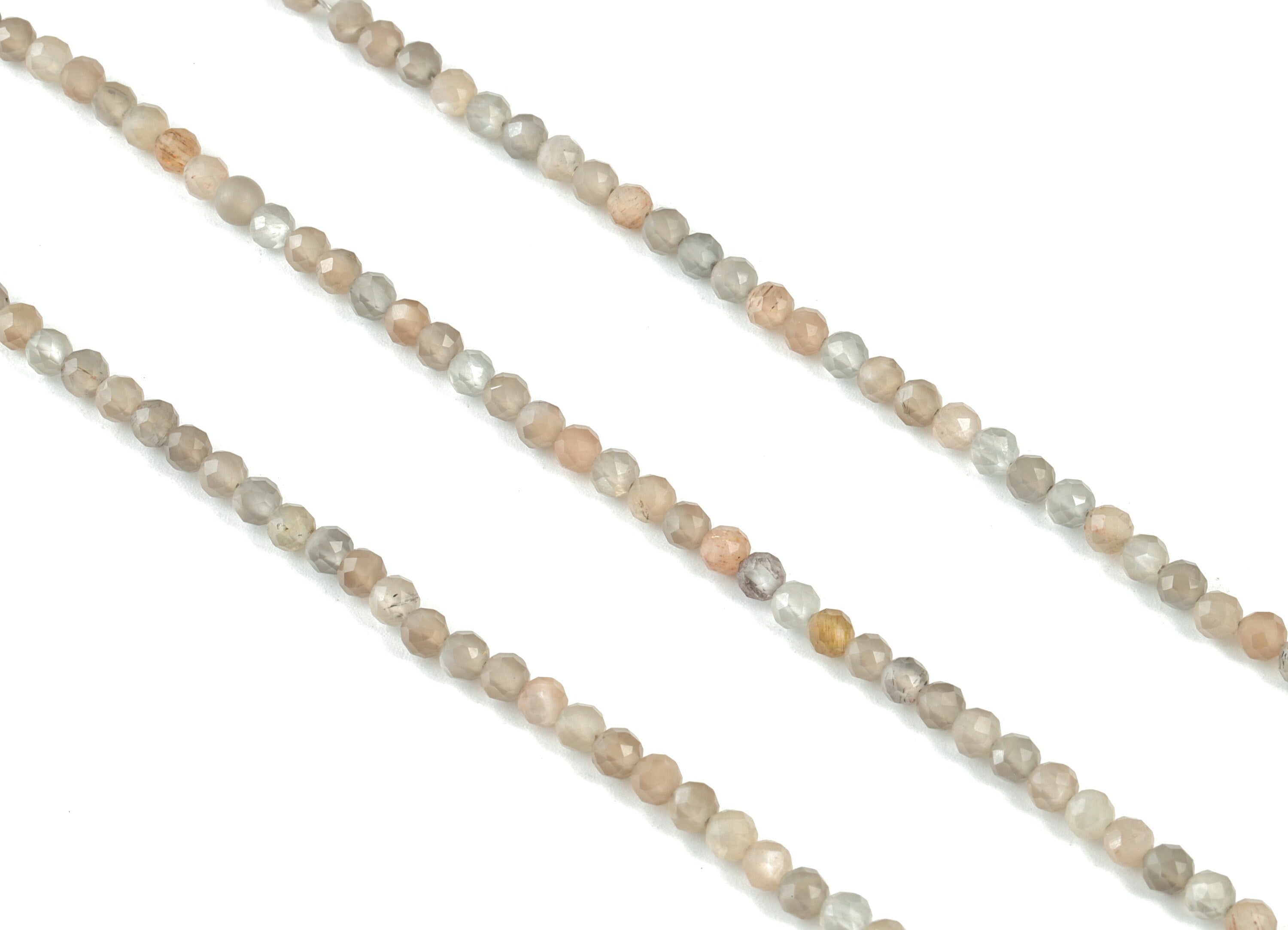Choi Moon Stone - Light Ash Round Beads 3mm - 15.5 inch - Faceted Round Gemstone Beads - Sun Stone - Natural Stone Beads - 3x3mm - NS1257 - DOMEDBAZAAR
