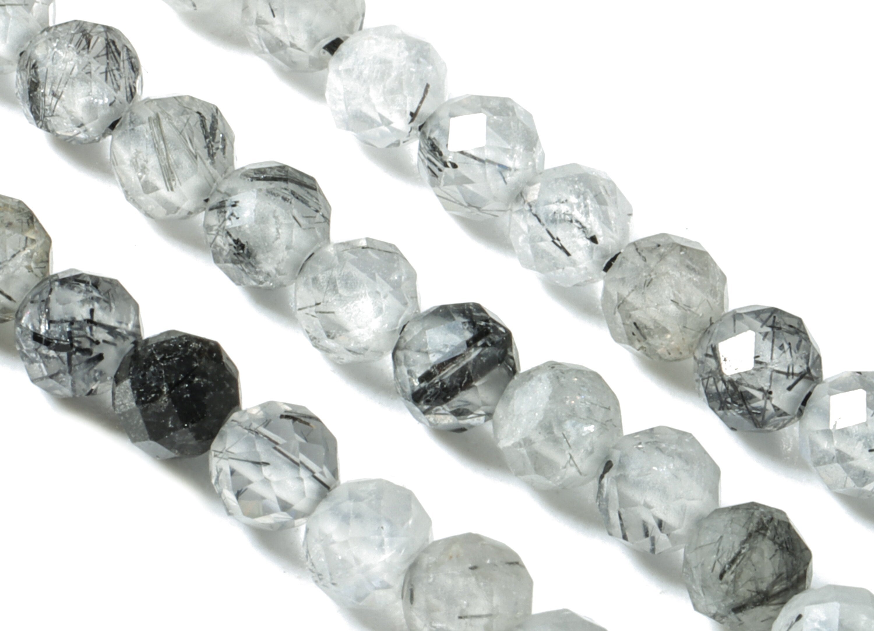 Black Hair Crystal Round Beads 3mm - 15.5 inch - Faceted Round Gemstone Beads - Natural Stone Beads - 3x3mm - NS1235 - DOMEDBAZAAR