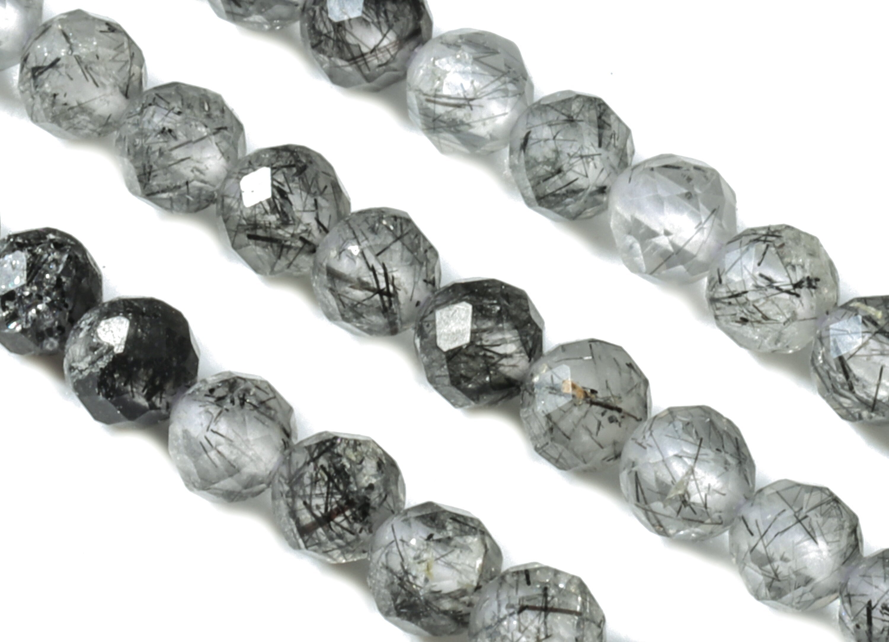 Black Hair Crystal Round Beads 2mm - 15.5 inch - Faceted Round Gemstone Beads - Natural Stone Beads - 2x2mm - NS1244 - DOMEDBAZAAR