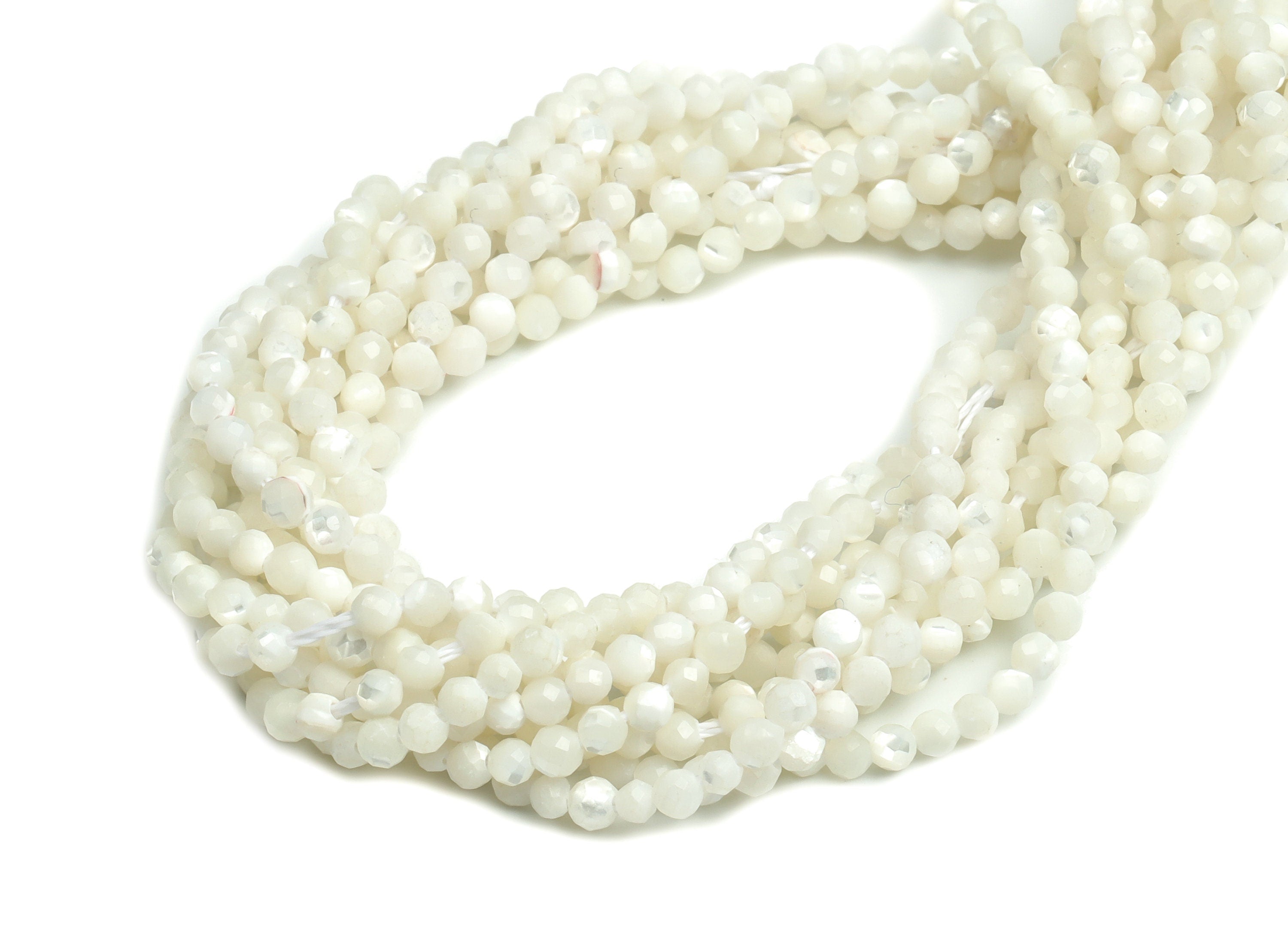 White Conch Round Beads 2mm - 15.5 inch - Faceted Round Gemstone Beads - Natural Stone Beads - 2x2mm - NS1278 - DOMEDBAZAAR