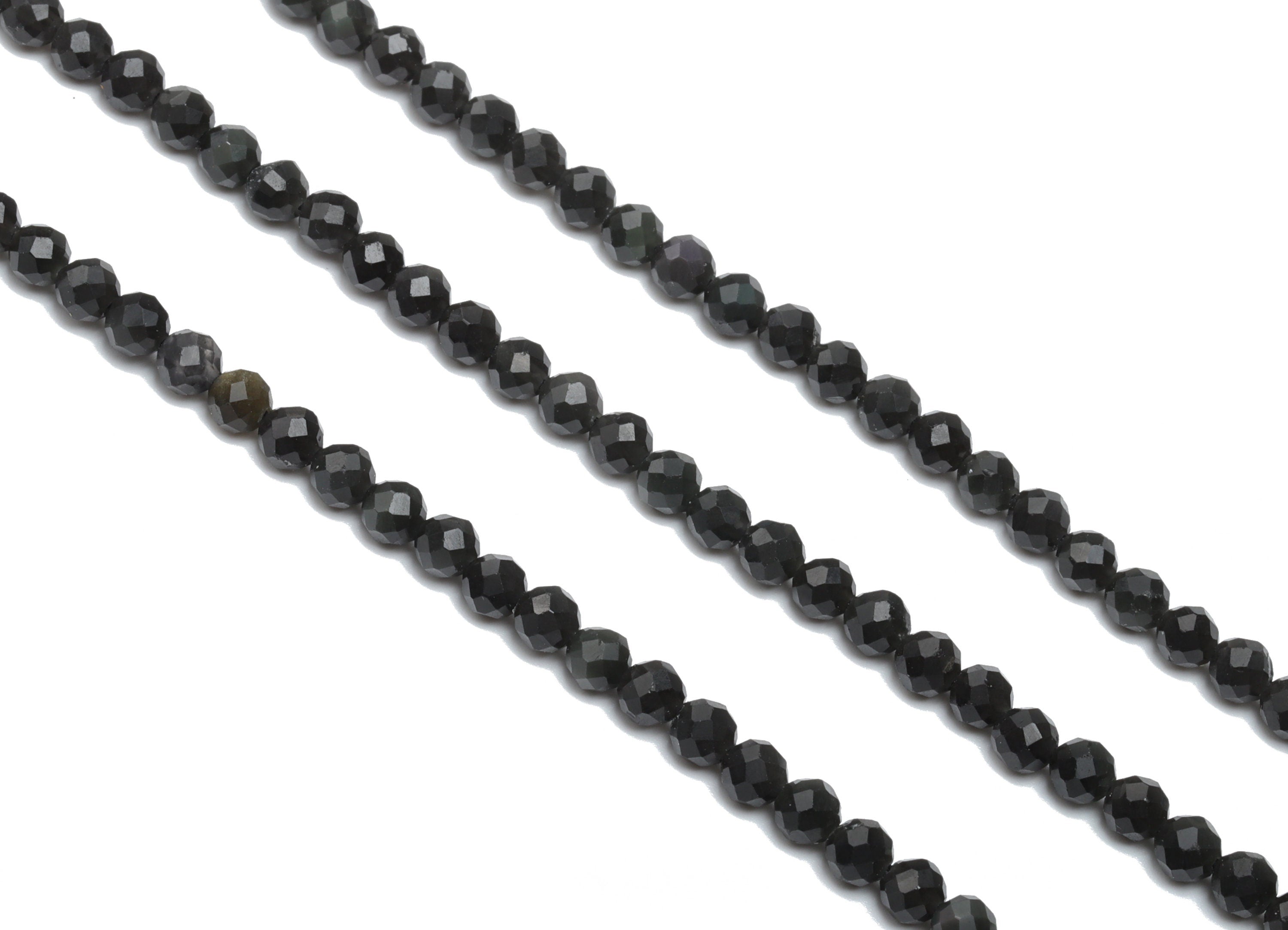 Obsidian Round Beads 4mm - 15.5 inch - Faceted Round Gemstone Beads - Natural Stone Beads - 4x4mm - NS1507 - DOMEDBAZAAR