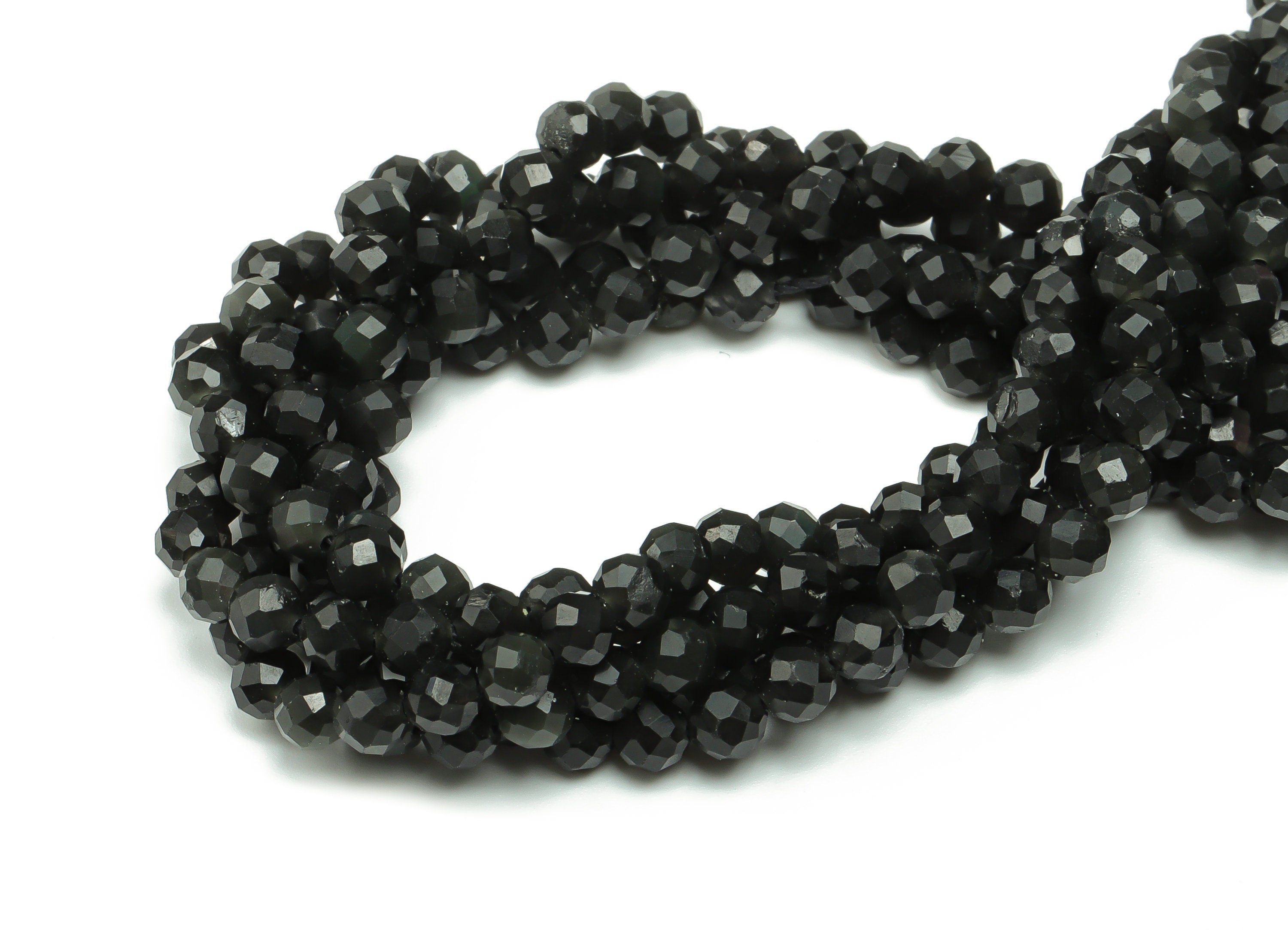 Obsidian Round Beads 4mm - 15.5 inch - Faceted Round Gemstone Beads - Natural Stone Beads - 4x4mm - NS1507 - DOMEDBAZAAR