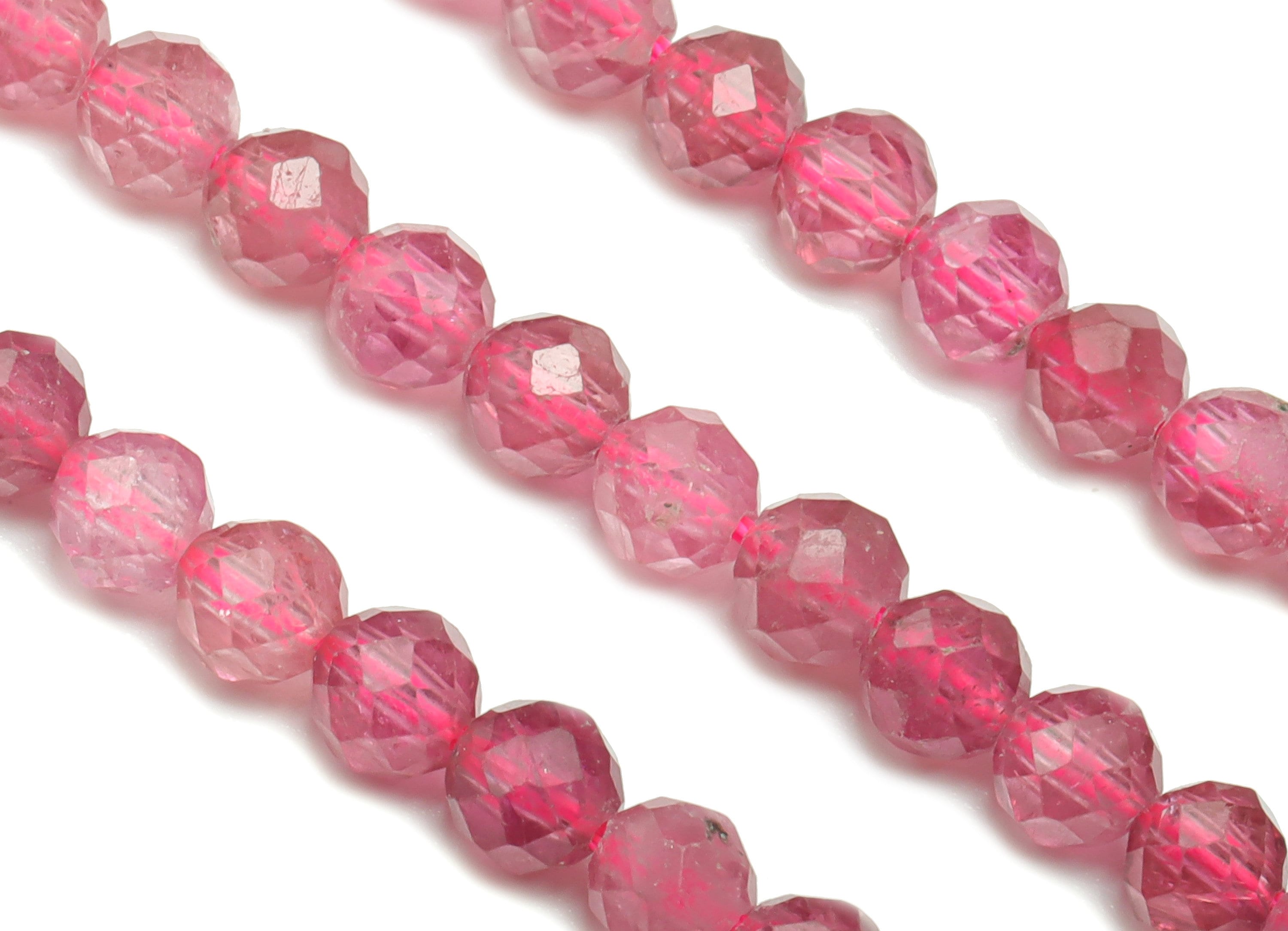 Pink Tourmaline Round Beads 3.5mm - 15.5 inch - Faceted Round Gemstone Beads - Natural Stone Beads - 3.5mm - NS1533 - DOMEDBAZAAR