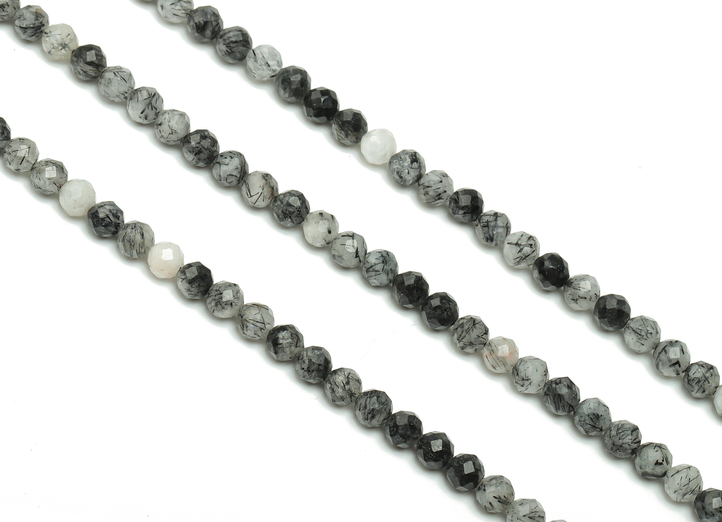 Black Hair Crystal Round Beads 4mm - 15.5 inch - Faceted Round Gemstone Beads - Natural Stone Beads - 4x4mm - NS1504 - DOMEDBAZAAR