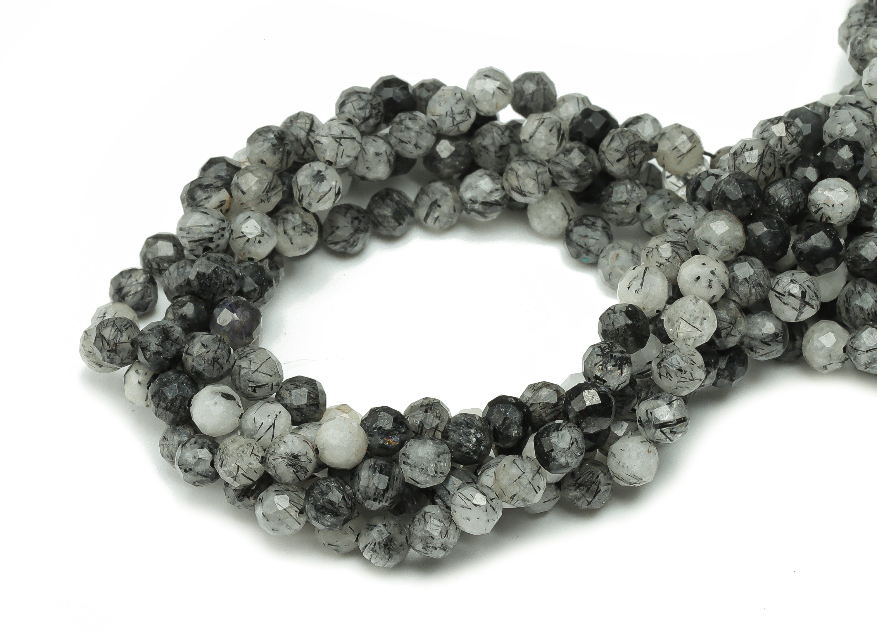 Black Hair Crystal Round Beads 4mm - 15.5 inch - Faceted Round Gemstone Beads - Natural Stone Beads - 4x4mm - NS1504 - DOMEDBAZAAR