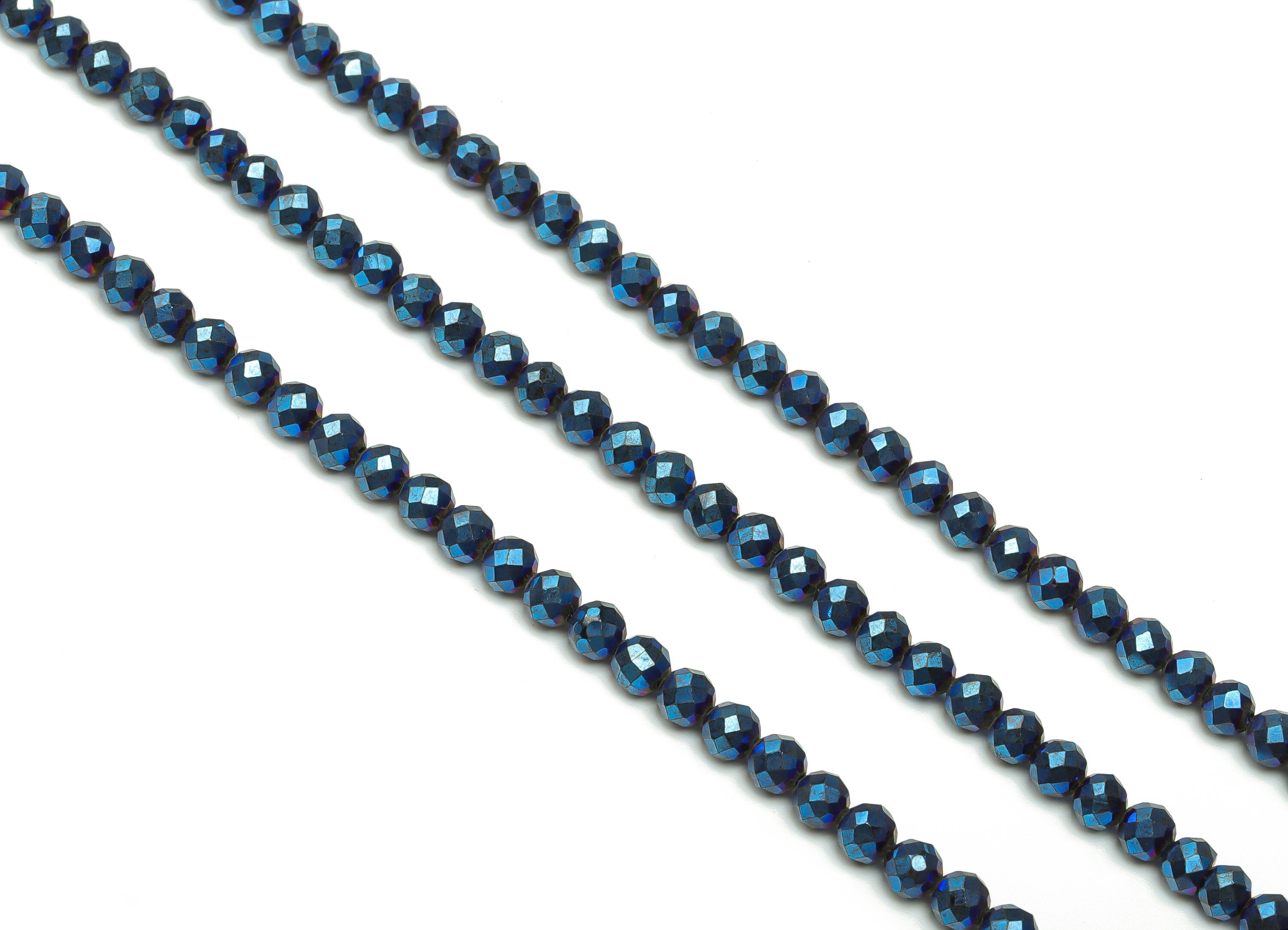 Black Pointed Crystal Round Beads 4mm - 15.5 inch - Faceted Round Gemstone Beads - Natural Stone Beads - 4x4mm - NS1468 - DOMEDBAZAAR