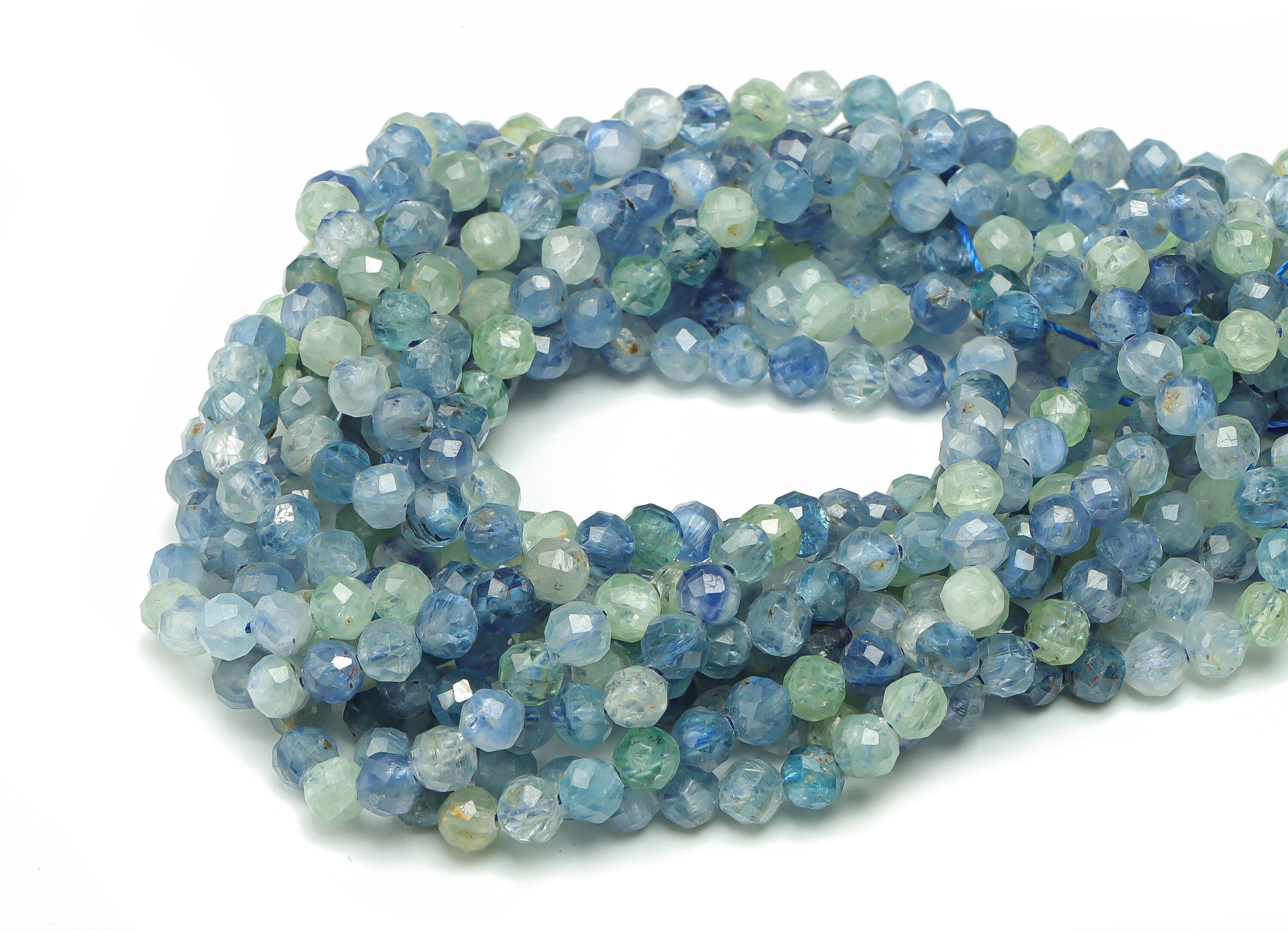 Kyanite Round Beads 4mm - 15.5 inch - Faceted Round Gemstone Beads - Natural Stone Beads - 4x4mm - NS1519 - DOMEDBAZAAR