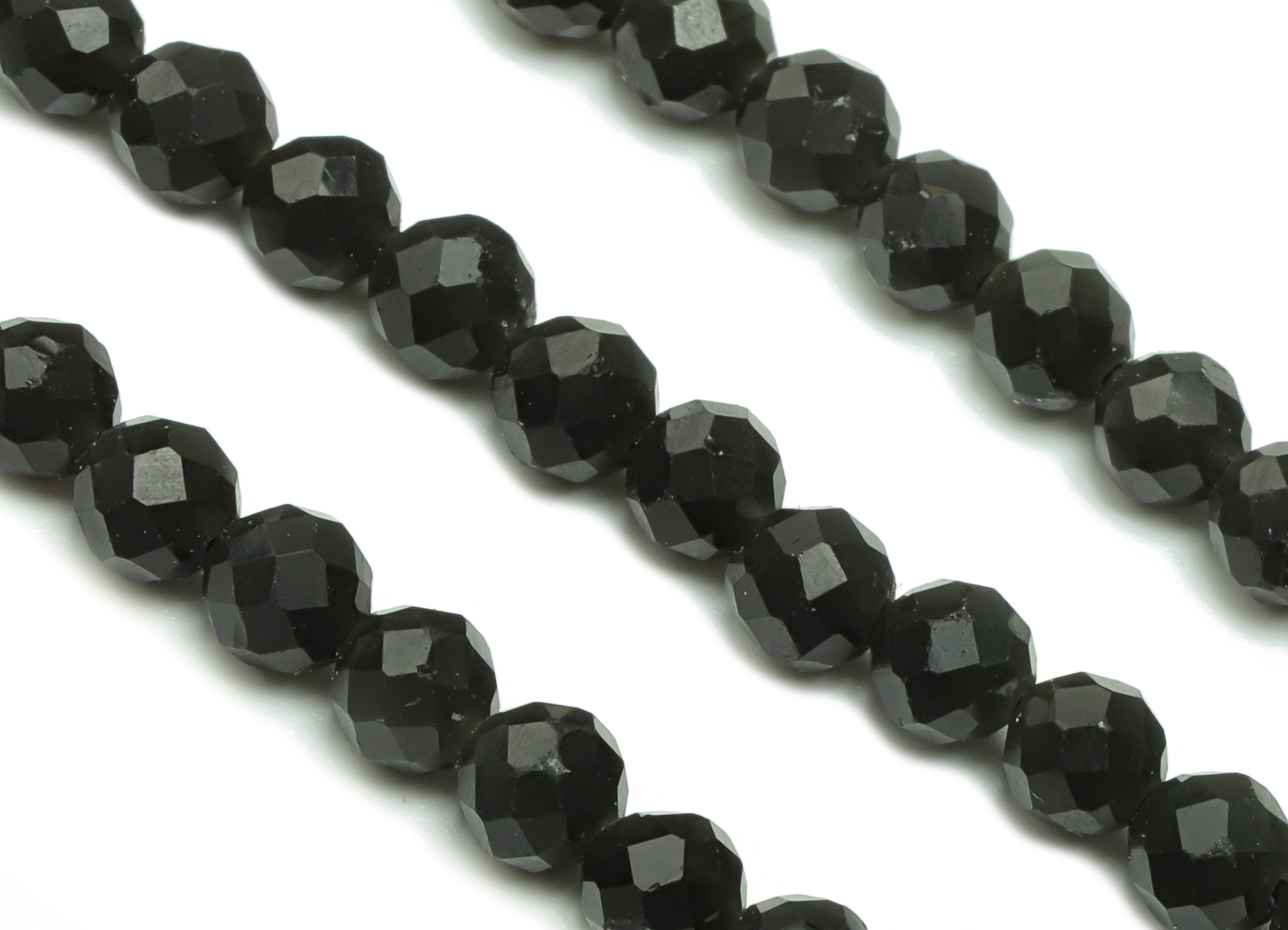 Obsidian Round Beads 4mm - 15.5 inch - Faceted Round Gemstone Beads - Natural Stone Beads - 4x4mm - NS1507 - DOMEDBAZAAR