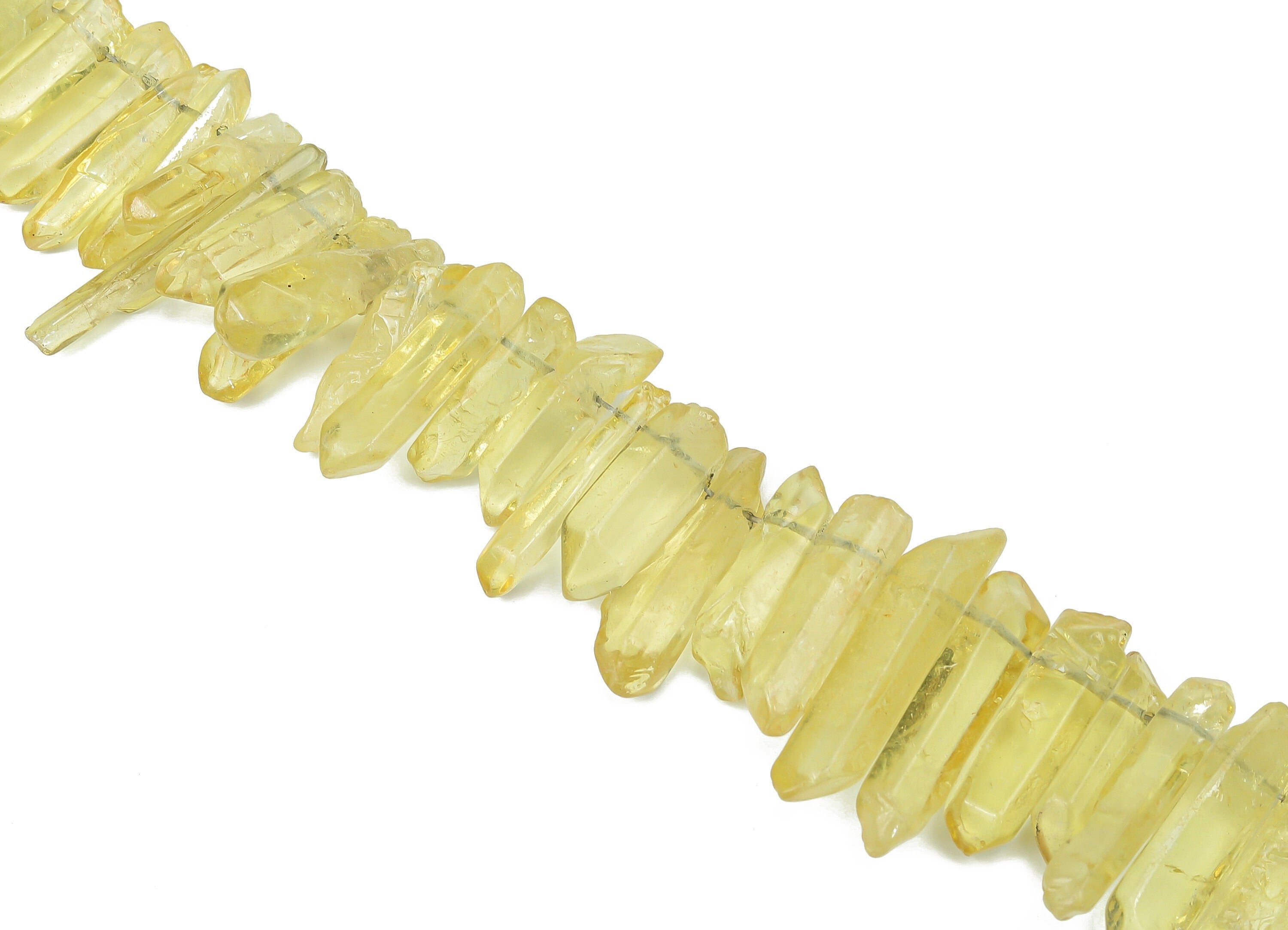 Yellow Aura Points Stone - 37cm / 1 strand - Quartz Crystal Spike Stone - Natural Stone Beads - Jewelry Supplies - 26x8.97x7mm - NS1857M - DOMEDBAZAAR