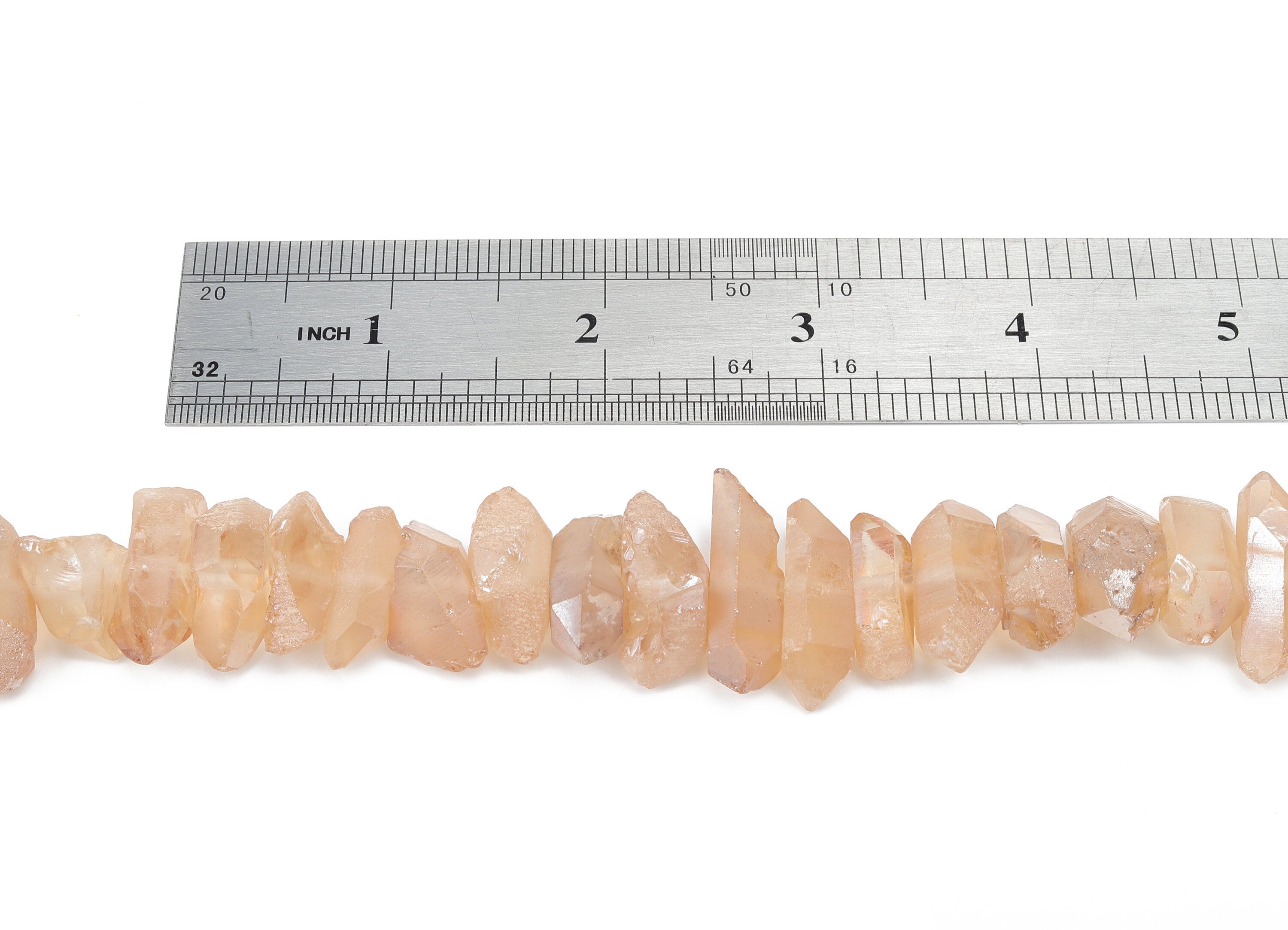 Tangerine Aura Points Faceted Stone - 37cm / 1 strand - Quartz Crystal Spike Stone - Natural Stone Beads - 24x11.3x8.04mm - NS1857L - DOMEDBAZAAR