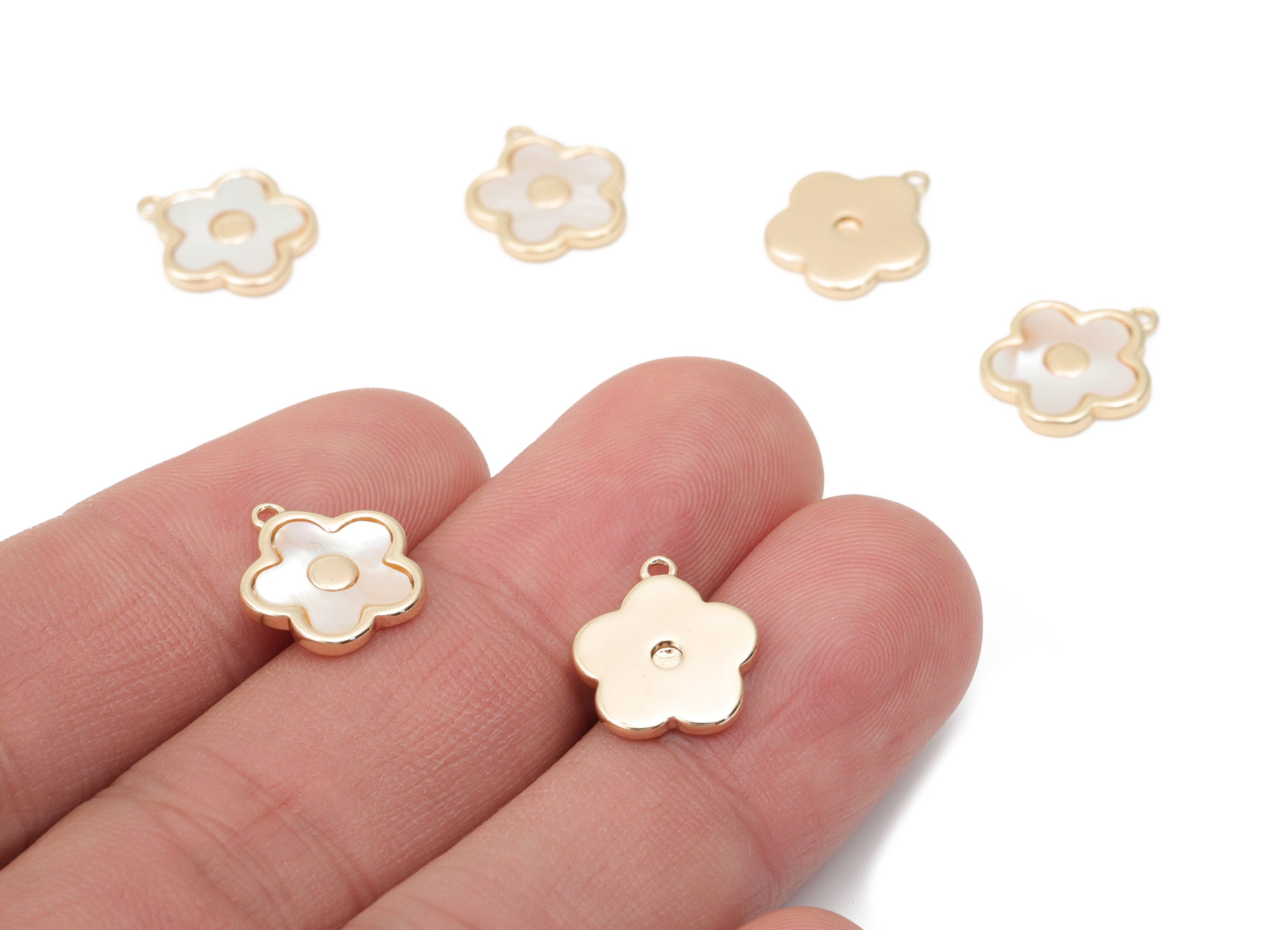 Brass Flower Earring Charms - Shell Flower Pendant - 18K Real Gold Plated Brass - Jewelry Making Supplies - 13.3x11.82x1.56mm - RGP4375 - DOMEDBAZAAR