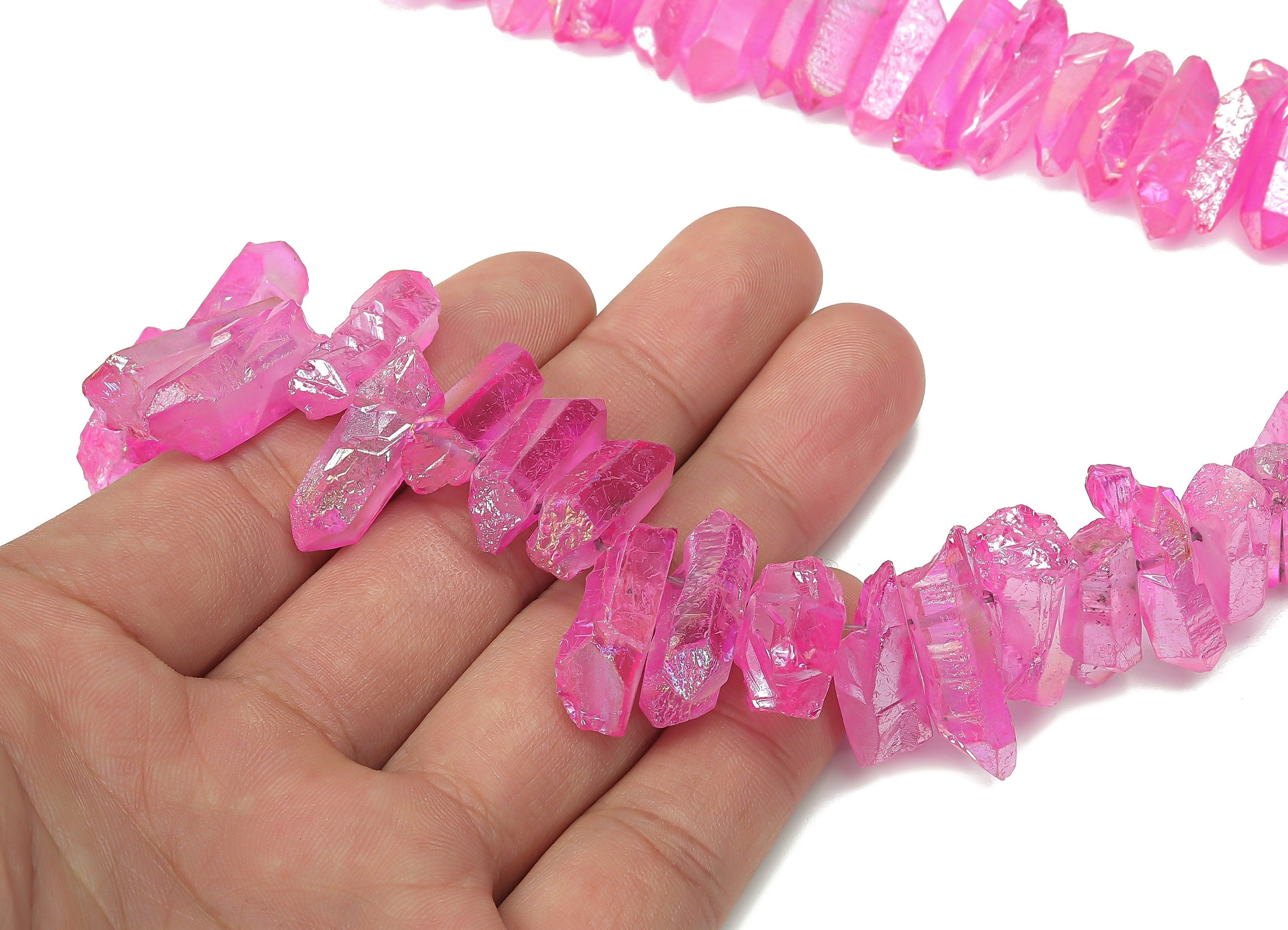 Pink Aura Points Stone - 37cm / 1 strand - Quartz Crystal Spike Stone - Natural Stone Beads - Jewelry Supplies - 24.7x8.41x6.76mm - NS1857H - DOMEDBAZAAR
