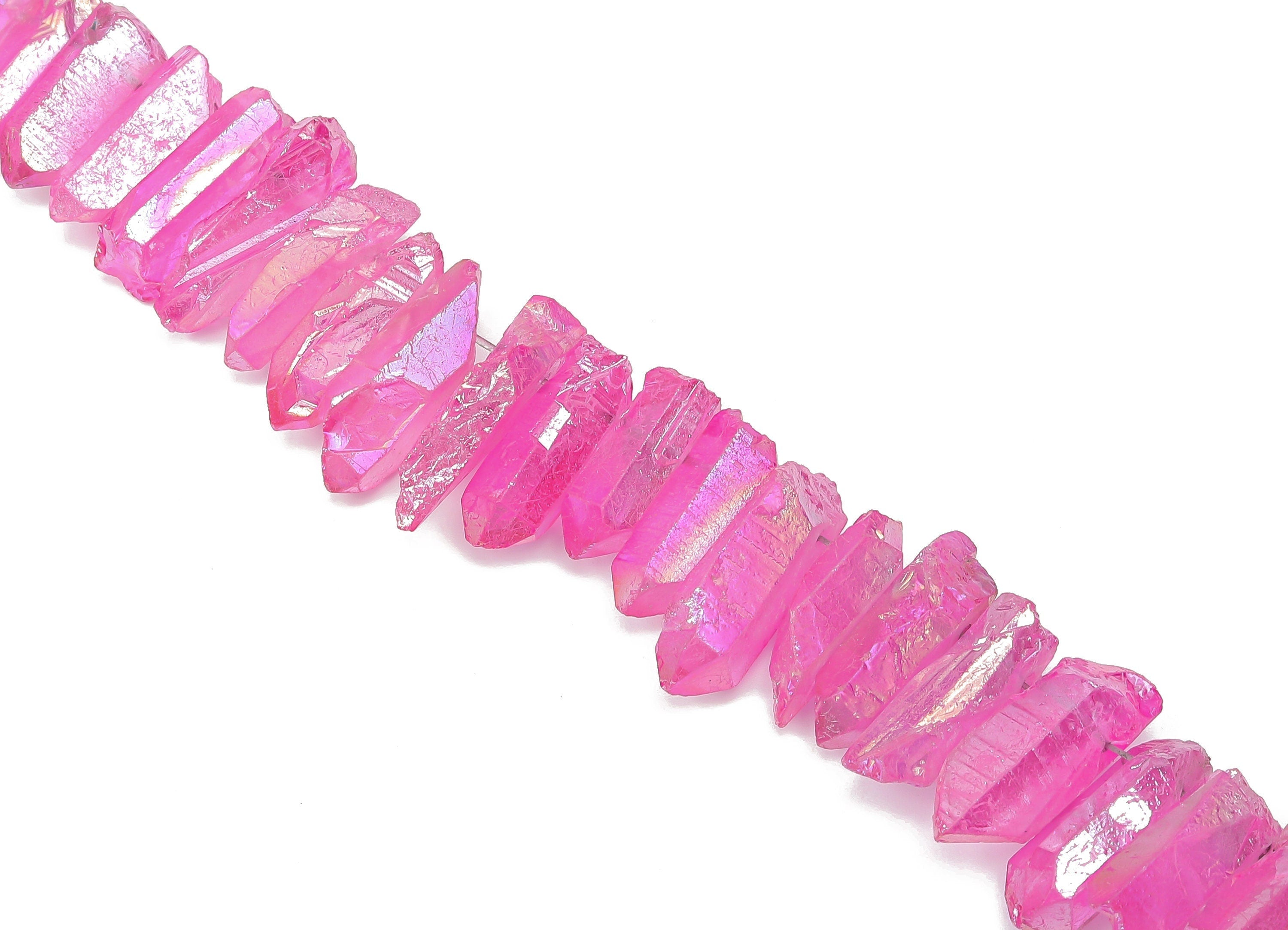 Pink Aura Points Stone - 37cm / 1 strand - Quartz Crystal Spike Stone - Natural Stone Beads - Jewelry Supplies - 24.7x8.41x6.76mm - NS1857H - DOMEDBAZAAR