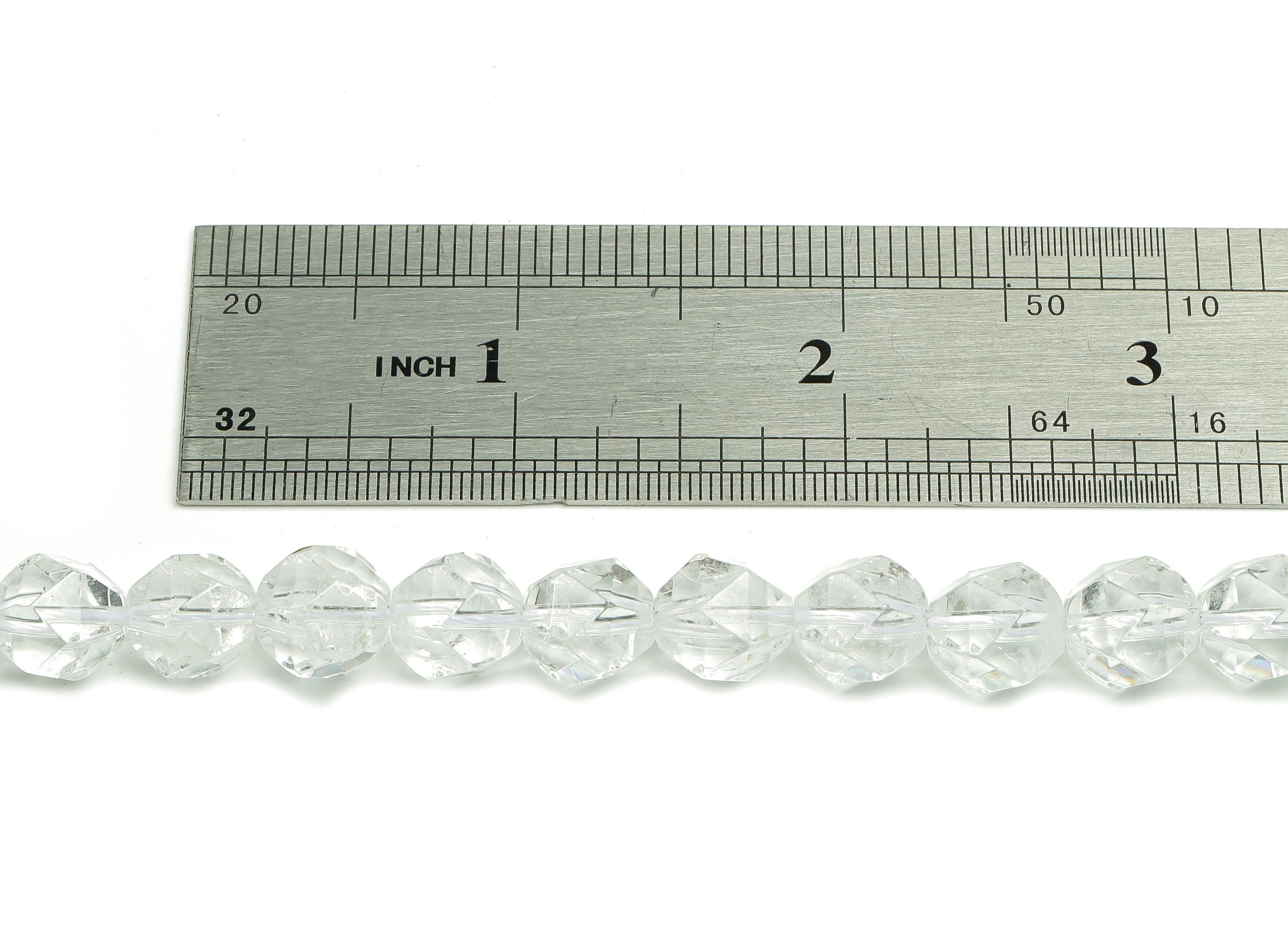 Faceted Round Gemstone Beads - Clear Quartz Crystal Beads - 15.5&quot; /39PCS/ 1 Strand - 10.2x8.9mm - Natural Stone Beads - NS1875 - DOMEDBAZAAR