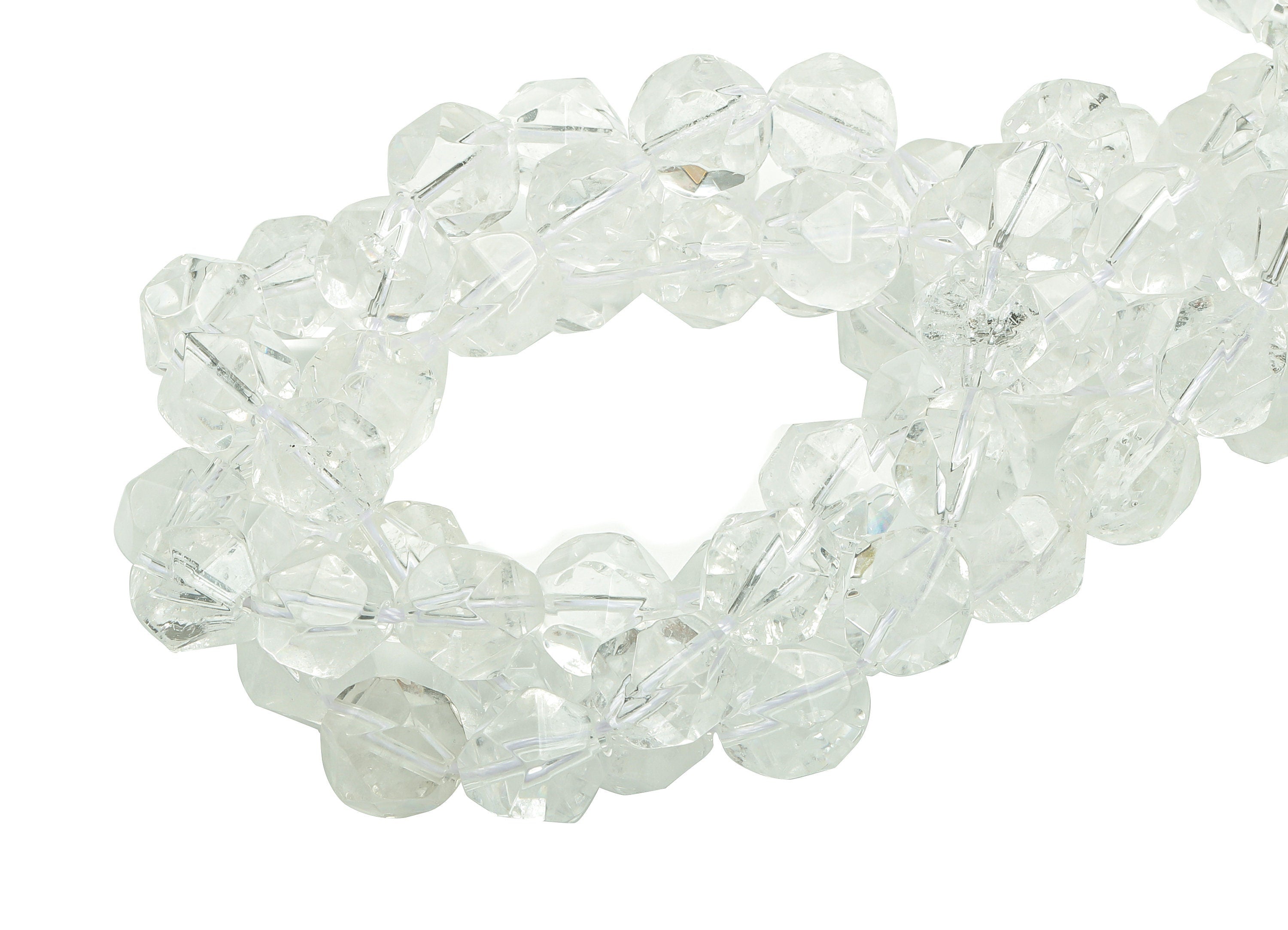 Faceted Round Gemstone Beads - Clear Quartz Huge Beads Crystal - 15.5&quot; /34PCS/ 1 Strand - 11.7x10mm - Natural Stone Beads - NS1876 - DOMEDBAZAAR