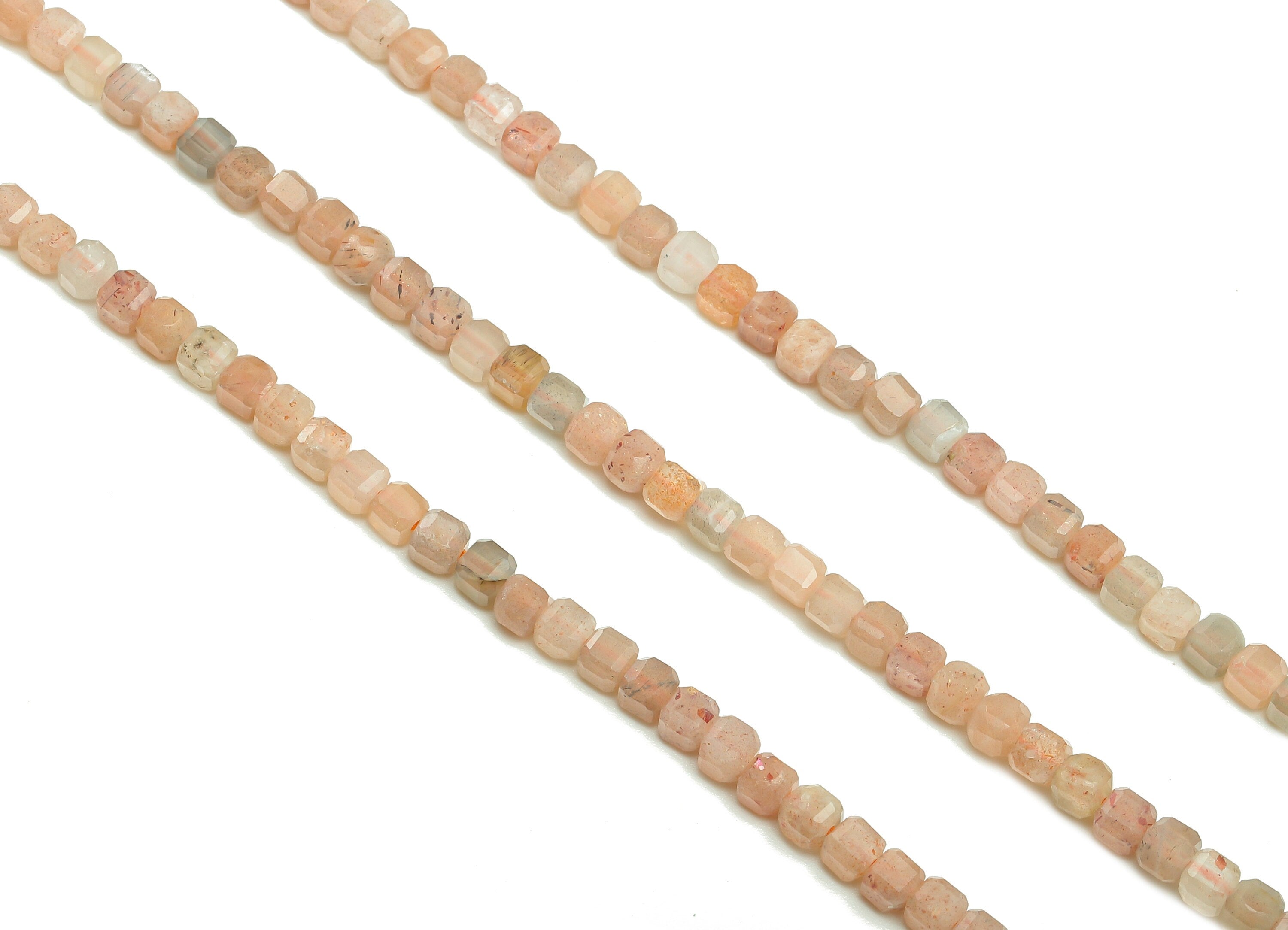 Faceted Cube Gemstone Beads - 3mm Sunstone Cube Beads Crystal - 15.5&quot; /1 Strand - 2.9x2.9mm - Natural Stone Beads - NS1879 - DOMEDBAZAAR