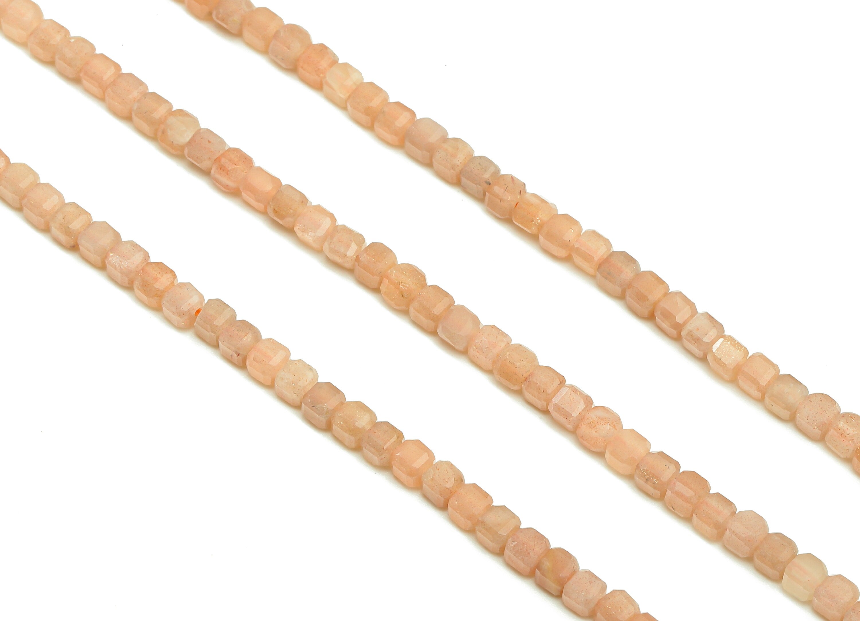 Faceted Cube Gemstone Beads - Orange Moonstone Cube Beads 3mm Crystal Beads - 15.5&quot; /1 Strand - 3x3mm - Natural Stone Beads - NS1880 - DOMEDBAZAAR